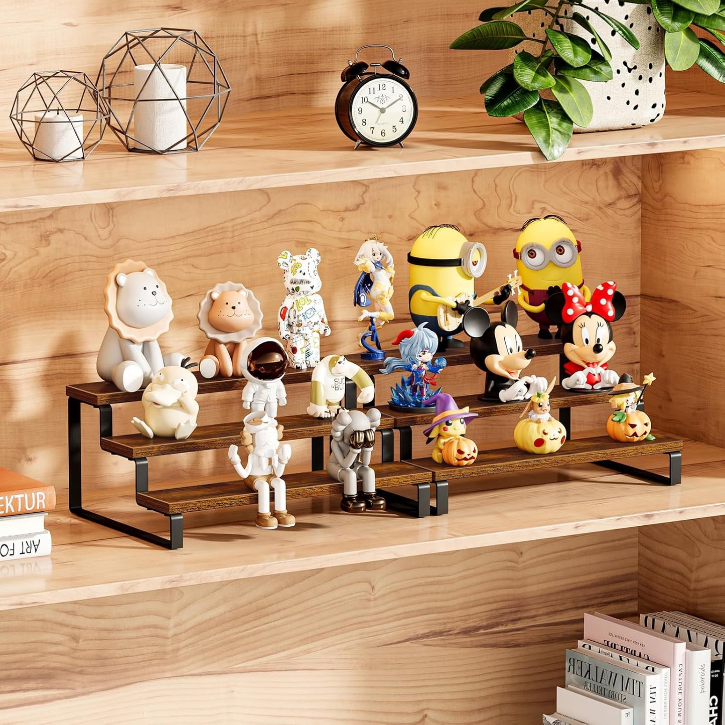 Giikin 3-Tier Spice Rack, 13.8 Inch Wood Countertop Spice Storage Holder, Kitchen Pantry Cabinet Organizer Cupboard for Spice Bottles, Jars, Seasonings, Baking Supplies, Metal Frame(Set of 2)