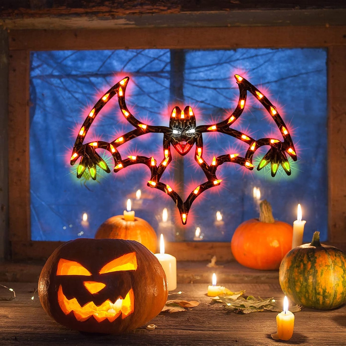 13.3" Lighted Bat Halloween Window Silhouette Decoration,Halloween Lighted Window Decoration,Hanging Light Up Holiday Ornament (Bat Light)