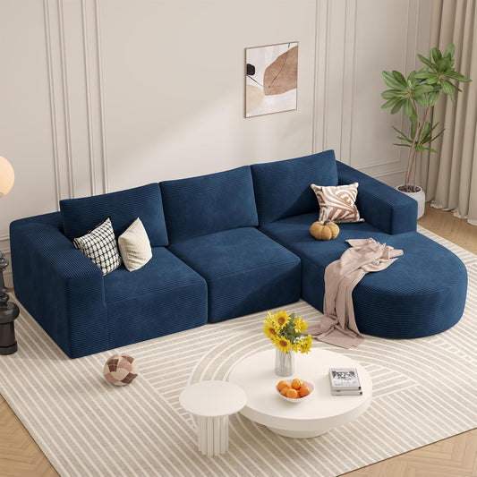 Modular Sectional Sofa with L-Shape Chaise,Cloud Sectional Modern Sleeper Couch with Deep Seat,Sponge Compression Sofas No Assembly Required(Blue-Corduroy Fabric) 1PCS