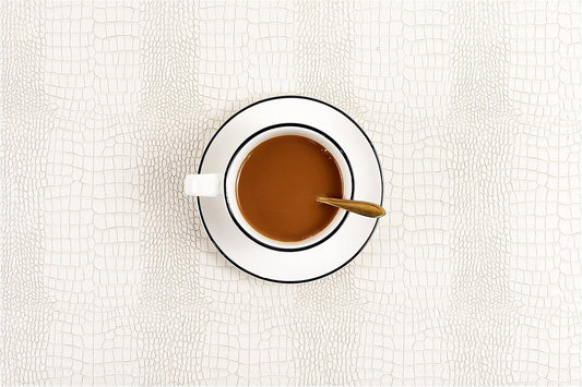 Faux Leather Hardboard Placemats, Set of 6 PU Table Mats, Easy to Clean, Heat & Stain Resistant for Office Conference Table, Dining Home Decor, White