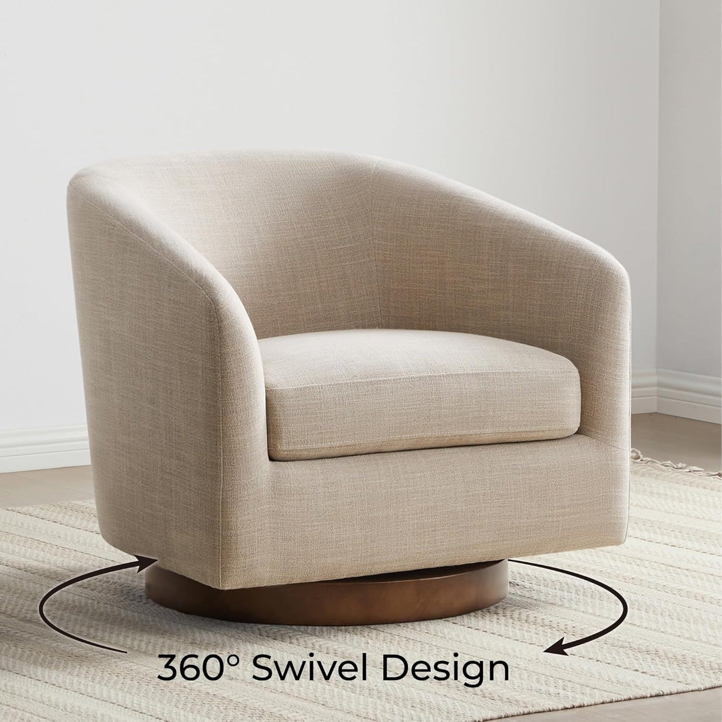 CHITA Swivel Accent Chair, FSC Certified Upholstered Fabric Barrel Chair for Living Room Set of 2, Fully Assembled, Flax Beige