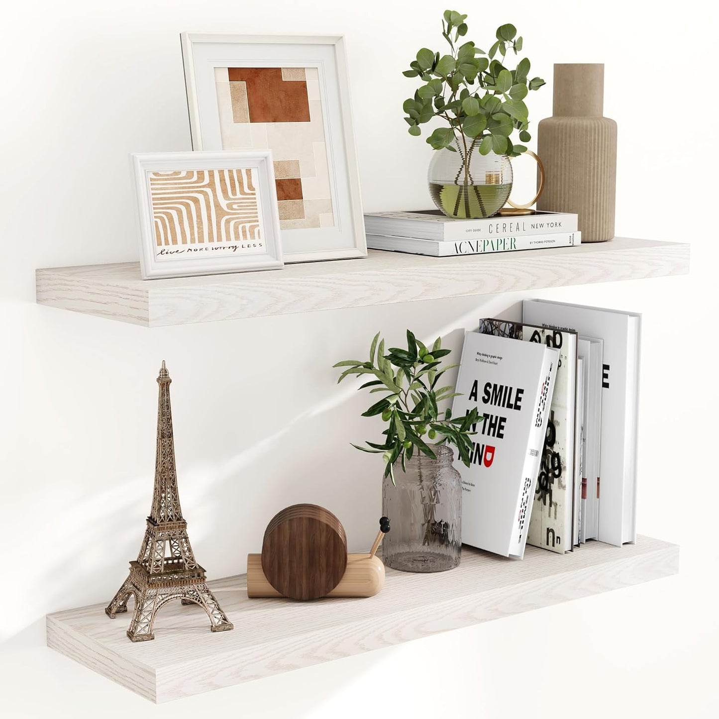 Fun Memories Rustic Wood Floating Shelves for Wall, 36 x 9 Wall Shelves Set of 2, Deep Floating Shelf for Kitchen, Living Room Storage & Display, Deep Wooden Bookshelf, Brich Color