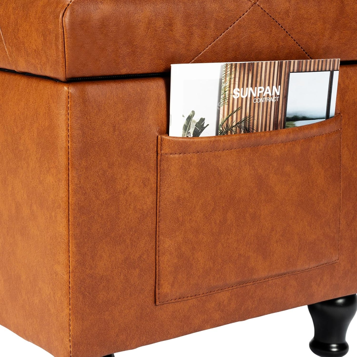 Leather Storage Ottoman Bench Rectangle 32 Inch Foot Rest Ottomans Stool for Living Room Bedroom(Yellowish Brown)