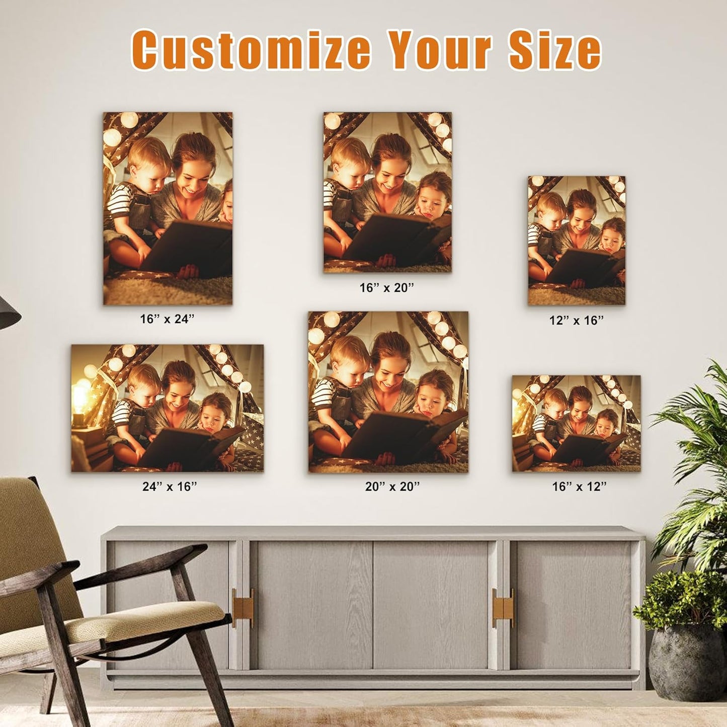 Custom Canvas Prints with Your Photos- Personalized Print Canvas Pictures, Custom Wall Art Gift for Living Room, Bedroom, Wedding Family Baby Pets Framed 20 x 20 inche