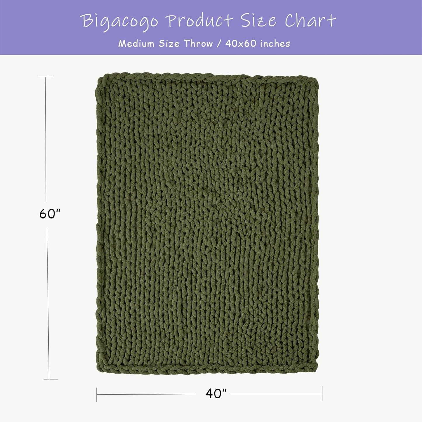 Bigacogo Chunky Knit Throw Blanket for Couch, 40x60 inches, 100% Hand Knitted with Thick Jumbo Chenille Yarn, Cozy Soft Large Rope Knot Cable Crochet Blankets for Sofa Bed Living Room, Yellow Green