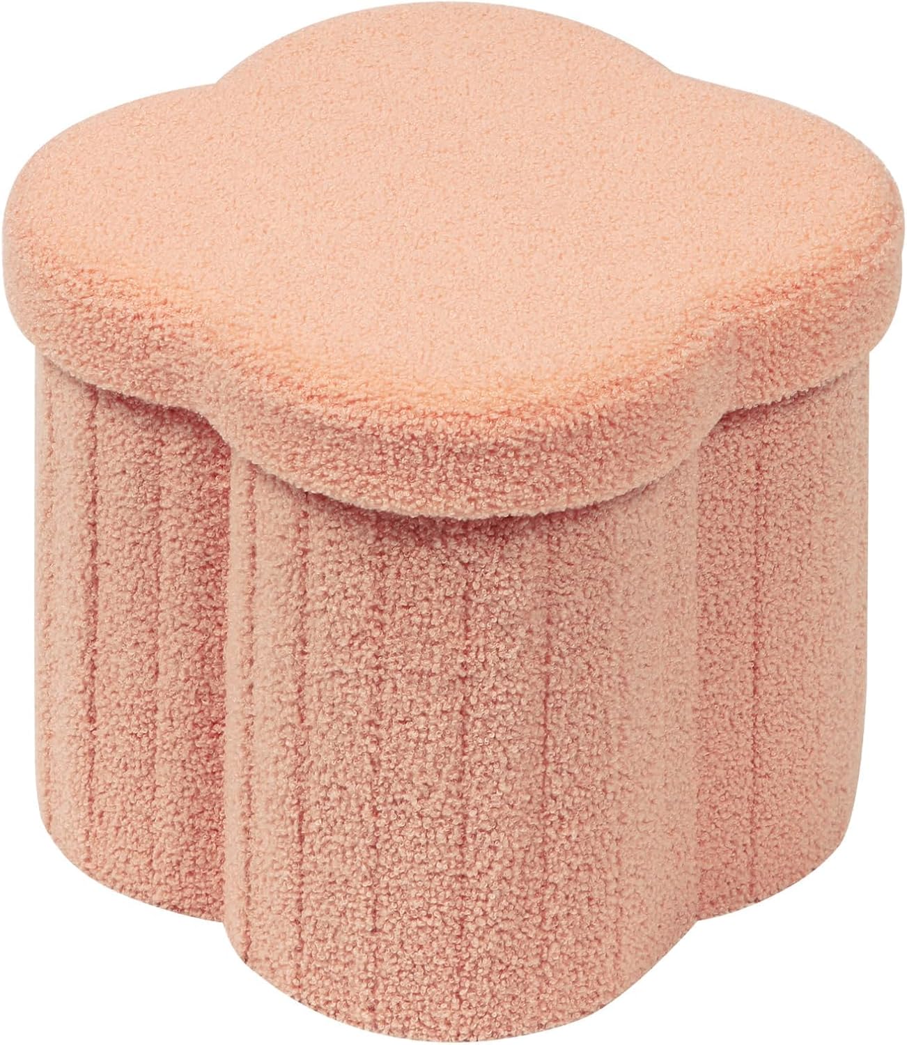 B FSOBEIIALEO Storage Ottoman Cube, Flowers Shaped Ottomans with Storage Foot Stool Footrest for Lving Room, Boucle Ottoman Seat for Dorm Room,Faux Teddy Fur, Orange 12.6"x12.6"x12.6"