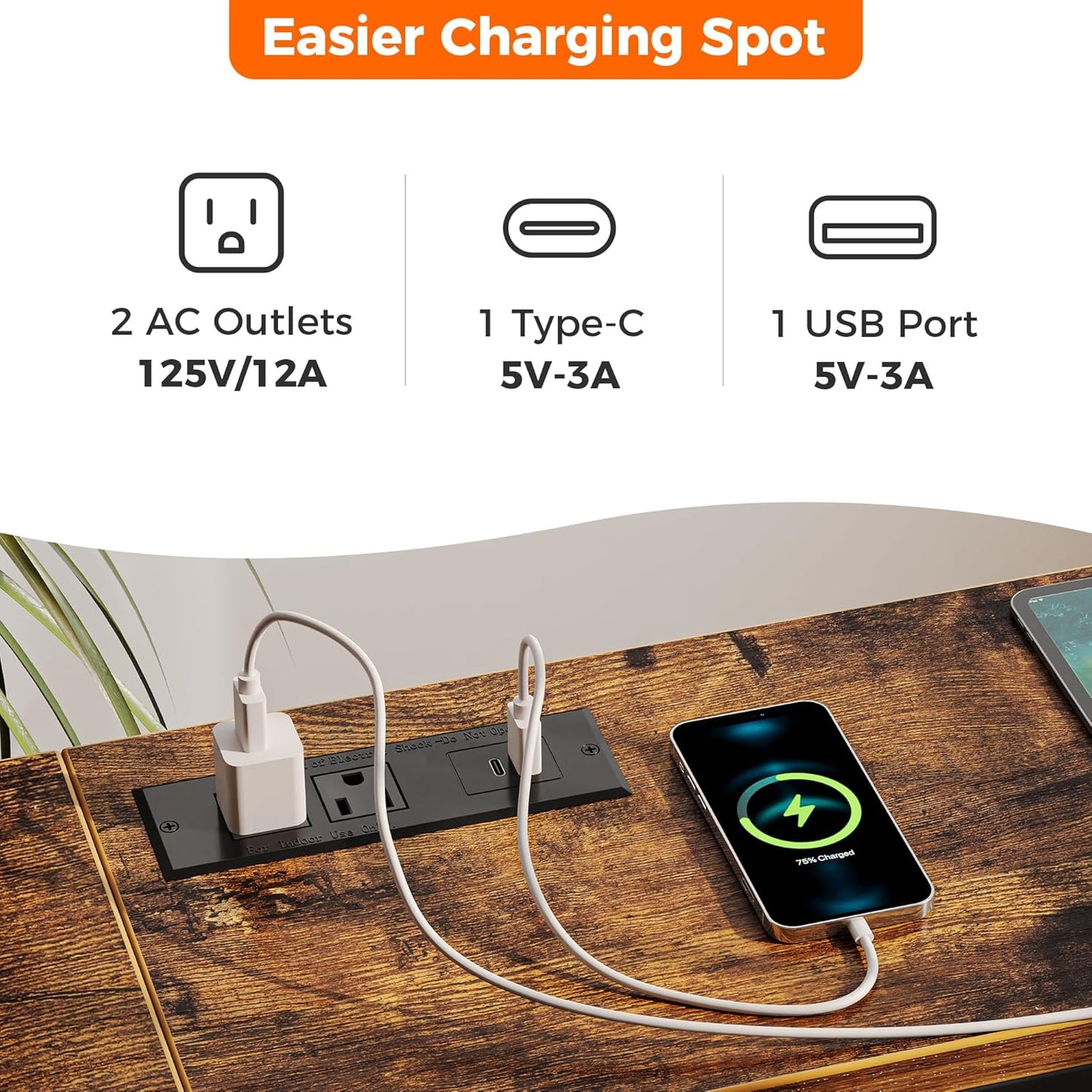 SUPERJARE 78.7 Inch Console Table with Outlet, Sofa Table with Charging Station, Narrow Hallway Entryway Table, Behind Couch Table, for Living Room, Rustic Brown
