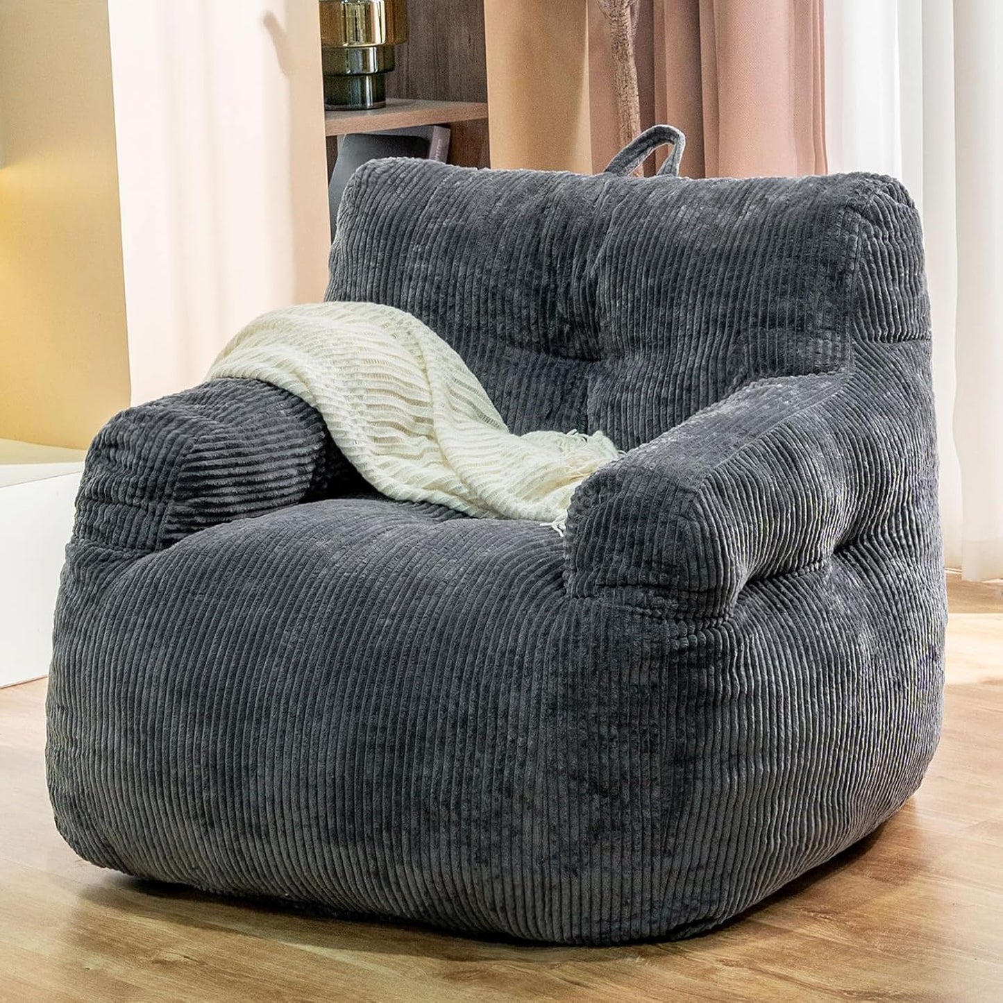 Giant Bean Bag Chair, Faux Fur Large Bean Bag Chair for Adults, Fluffy and Comfy Giant Bean Bag Chair with Filler, Big Bean Bag Sofa Chair for Reading, Gaming, Grey