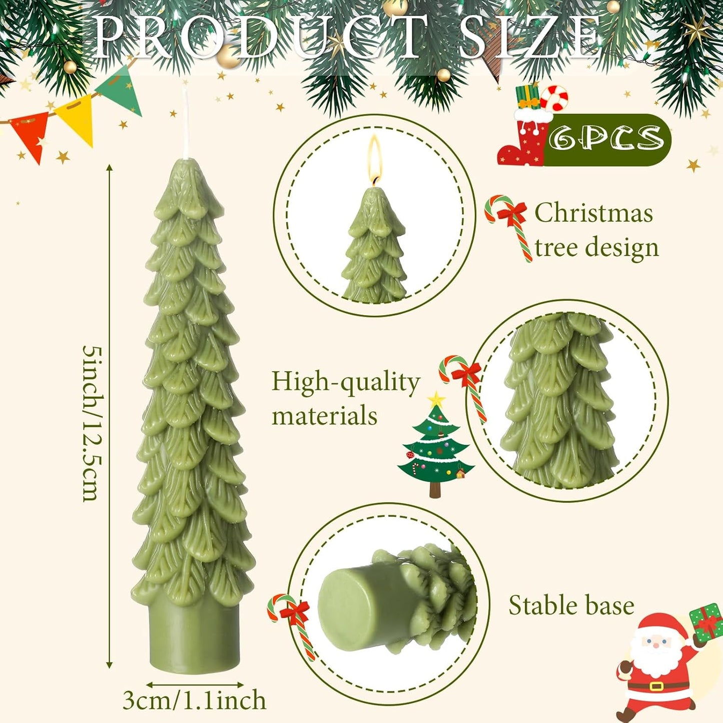 6 Pcs Christmas Tree Shaped Candles Xmas Wax Scented Candles Light Green Decorative Christmas Tree Gifts for Xmas Eve Winter Holiday Party New Year Bedroom Room Table Decor, Stylish Style