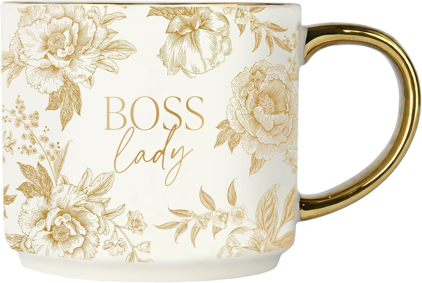 Sweet Water Decor Boss Lady Mug, 17 oz Cute Coffee Mug with Gold Handle for Women Bosses, Large Cup for Tea, Espresso & Hot Cocoa, Birthday Gift Idea for Coworkers, Friend, Mom, & Wife