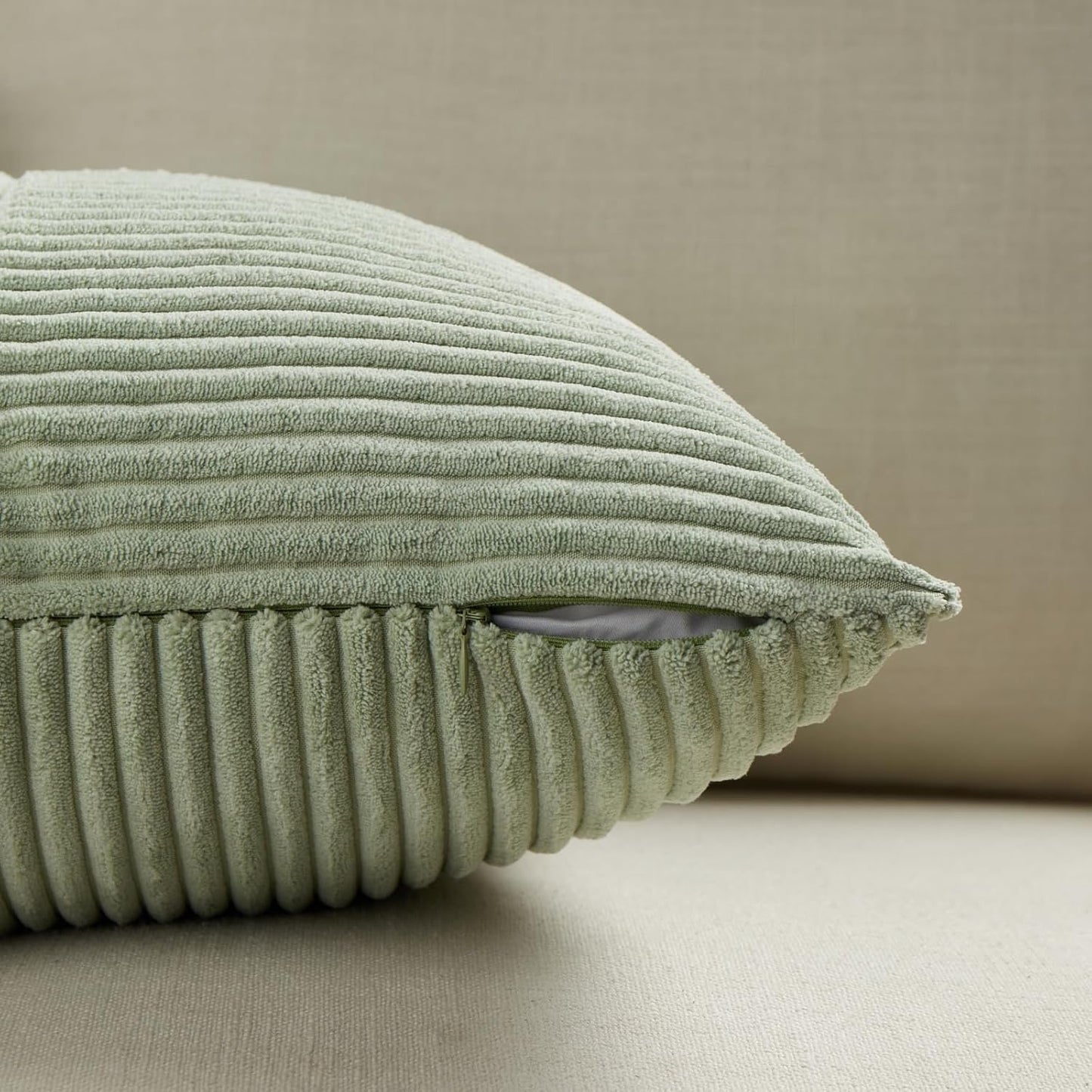 Fancy Homi 2 Packs Sage Green Decorative Throw Pillow Covers 20x20 Inch for Living Room Couch Bed Sofa, Farmhouse Boho Home Decor, Soft Corss Corduroy Patchwork Accent Square Cushion Case 50x50 cm