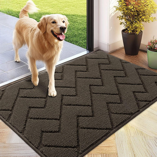 hicorfe Front Door Mat Outside Entrance,24"x35" Absorbent Muddy Dirt Resist Welcome Door Mats Outdoor Indoor,Stain and Fade Resistant,Non Slip Backing Entry Mat Doormat for Entryway (Latte)