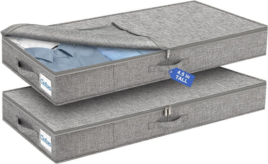 Cirhy Under Bed Storage Containers, 4.5 Inch Tall Low Profile Under Bed Storage with Sturdy Sidewalls & Bottom, UnderBed Storage for Clothes,Shoes, Pillow, Blankets Organizer, 2 Pack Grey