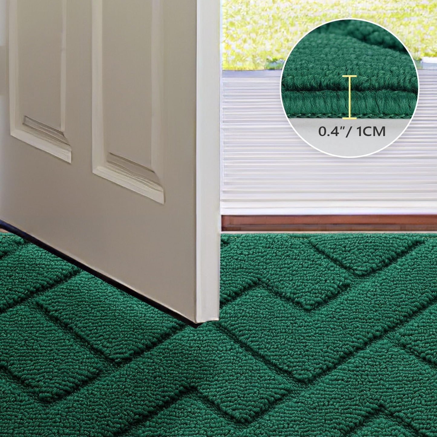 hicorfe Front Door Mat Outside Entrance,36"x59" Absorbent Muddy Dirt Resist Welcome Door Mats Outdoor Indoor,Stain and Fade Resistant,Non Slip Backing Entry Mat Doormat for Entryway(Evergreen)