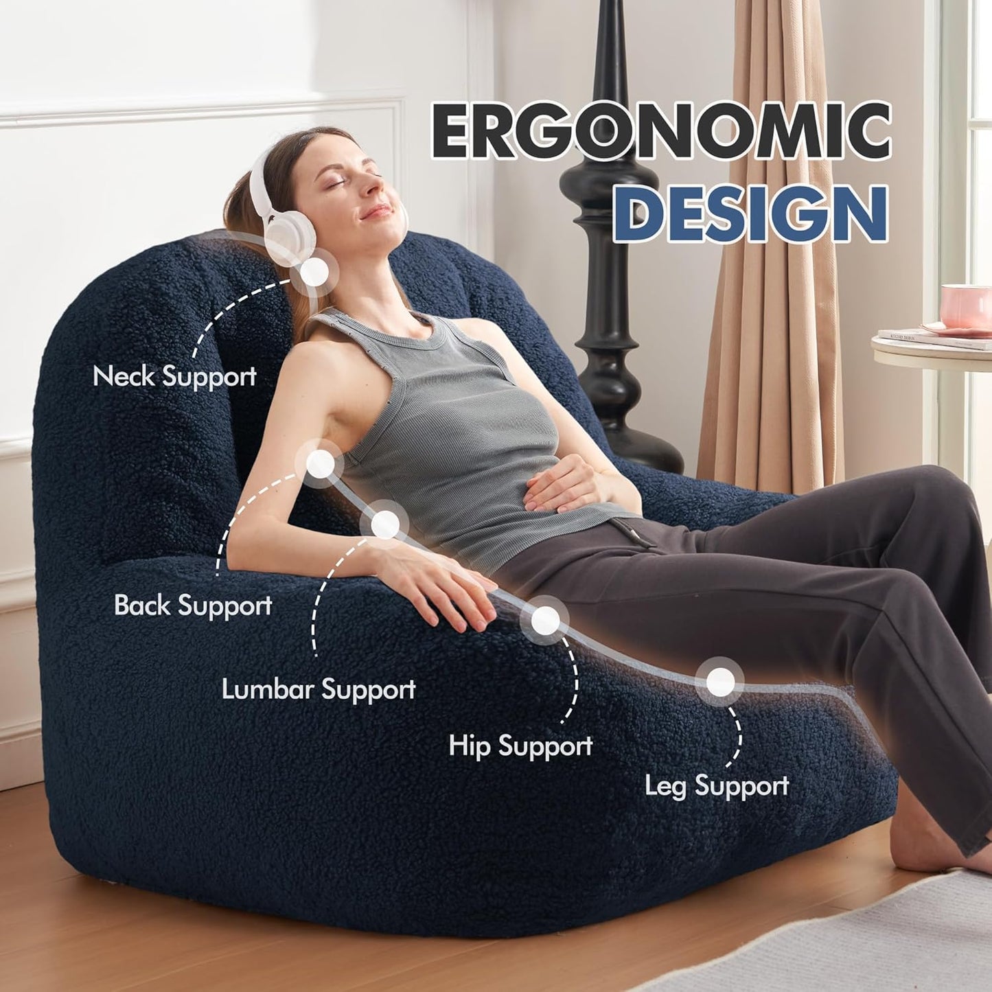 Homguava Bean Bag Chairs for Adults,Giant Beanbag Couch Adult Bean Bag Chair with Filler Included,Modern Lazy Sofa Comfy Chair for Living Room(Blue)