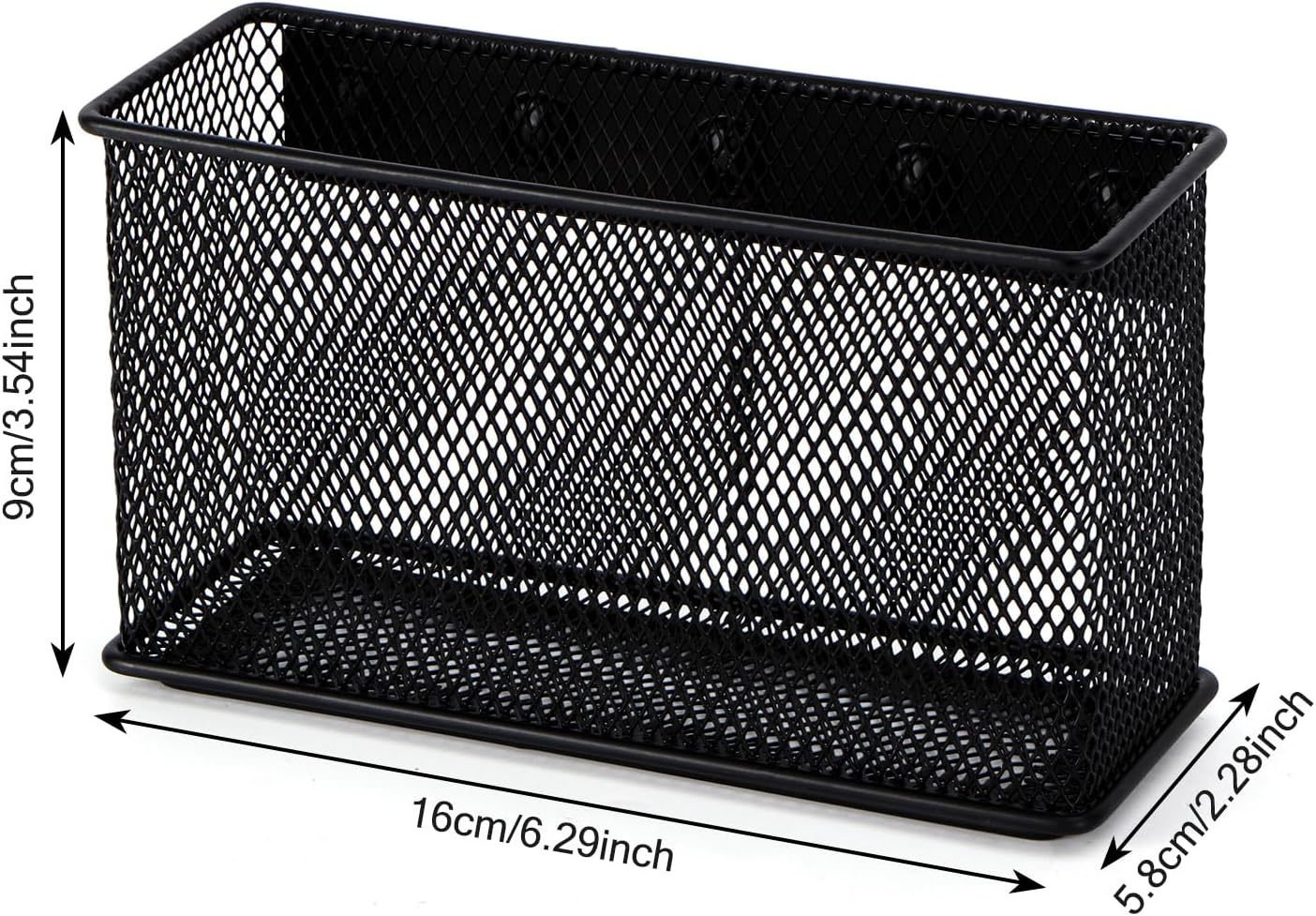Wire Mesh Storage Baskets Organizer Black Magnetic Basket with 5 Strong Magnets, Magnetic Organizer Holder for Refrigerator Locker Whiteboard Office,Home 6.29'' × 2.28'' × 3.54''，4 Pack