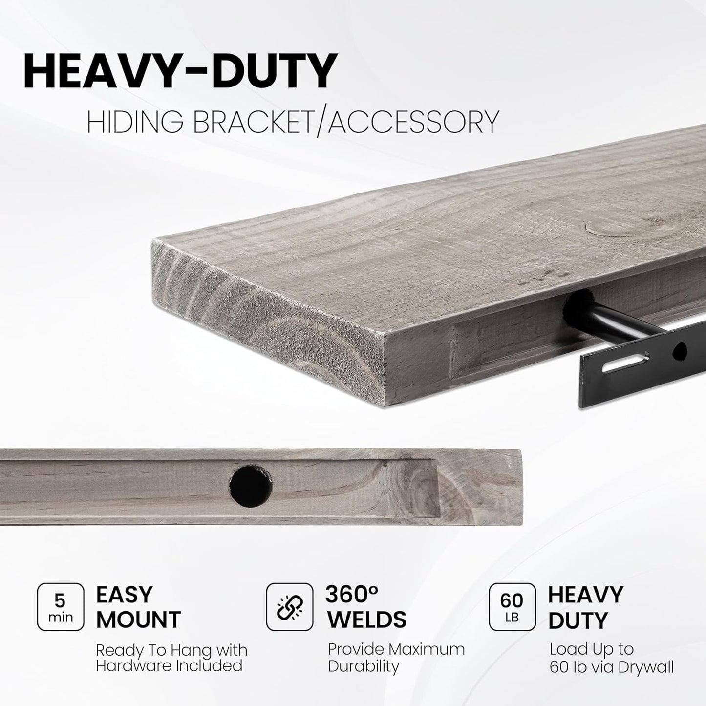 Fun Memories Floating Shelves for Wall Dec, 72"x8" Rustic Reclaimed Wood Shelves, Heavy-Duty Wall Mounted Shelves with Invisible Brackets for Living Room, Bedroom, Kitchen, Grey Finish