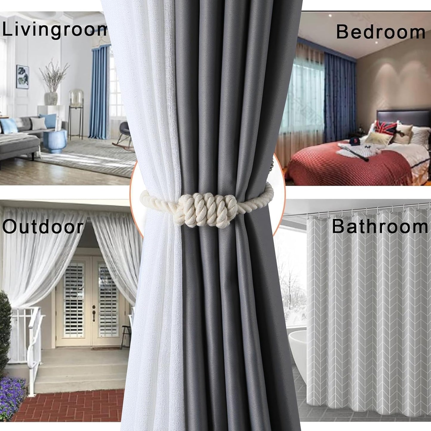 Fenghuangwu 2Pack Magnetic Curtain Tiebacks – Bohemian Style Handmade Woven Tie-Backs for Drapes,Elegant Exquisite Knot Holdbacks,Outdoor Boho & Modern Home Decor（Navy