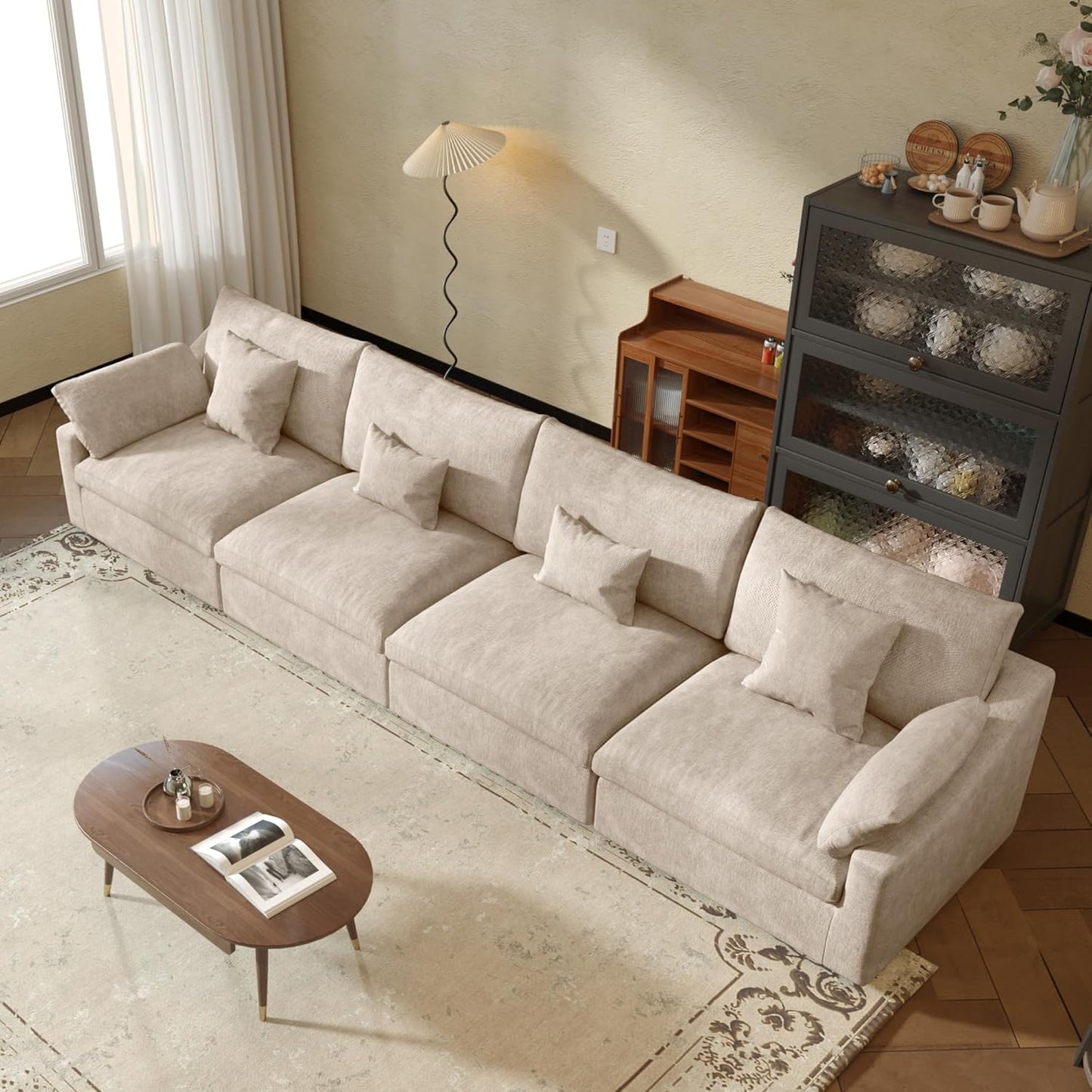 JACH Sectional Couches for Living Room, 4 Seater Cloud Sectional Couch with Deep Seat, Down Filled Modular Sofa, Covers Removeable & Washable, Sofas Furniture for Living Room, Khaki