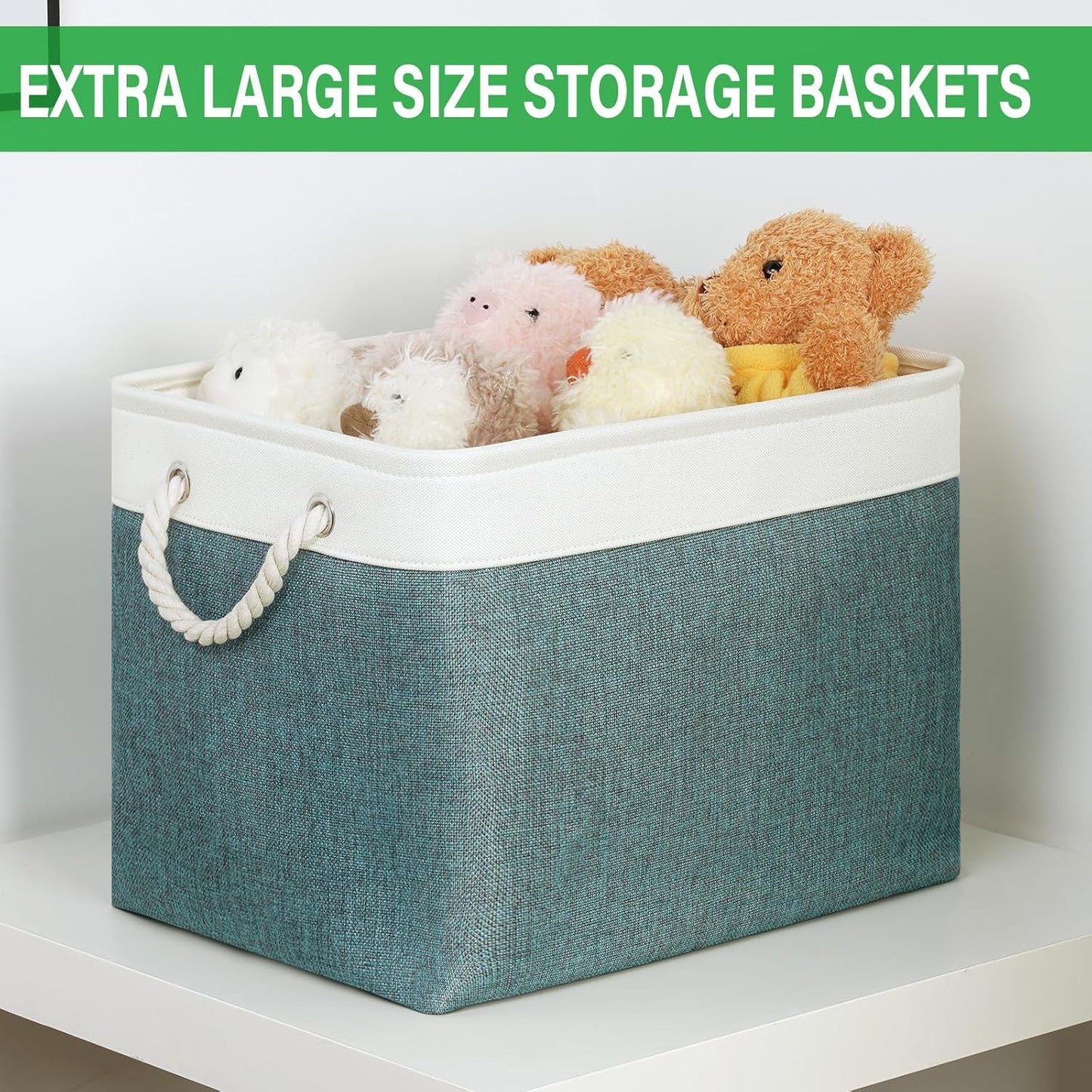 Bidtakay Large Storage Baskets for Shelves 3 Pack Fabric Storage Bins for Organizing Linen Collapsible Organizer for Closet-Deep Green