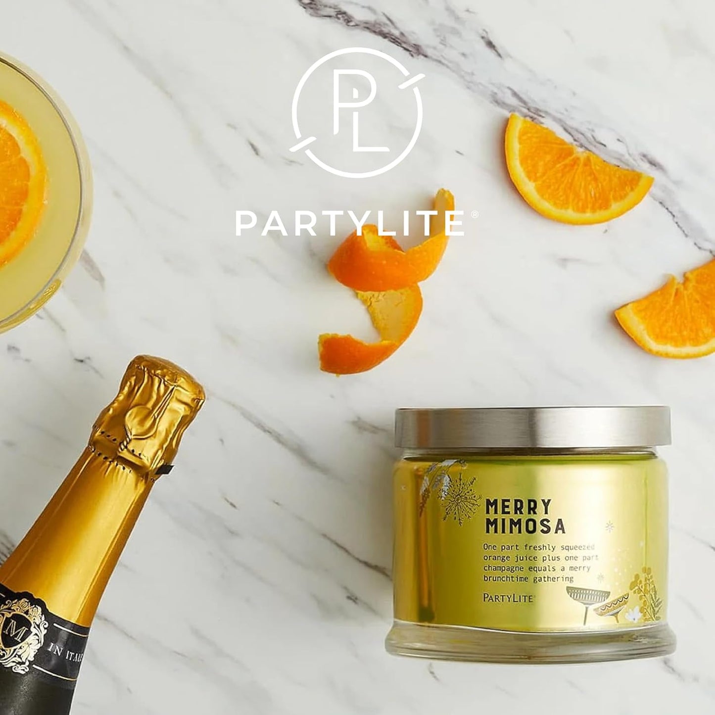 PartyLite 3-Wick Jar Candle, Highly Fragranced Clean Burning Glass Candle, 25-45 Hours Burn Time (Merry Mimosa)