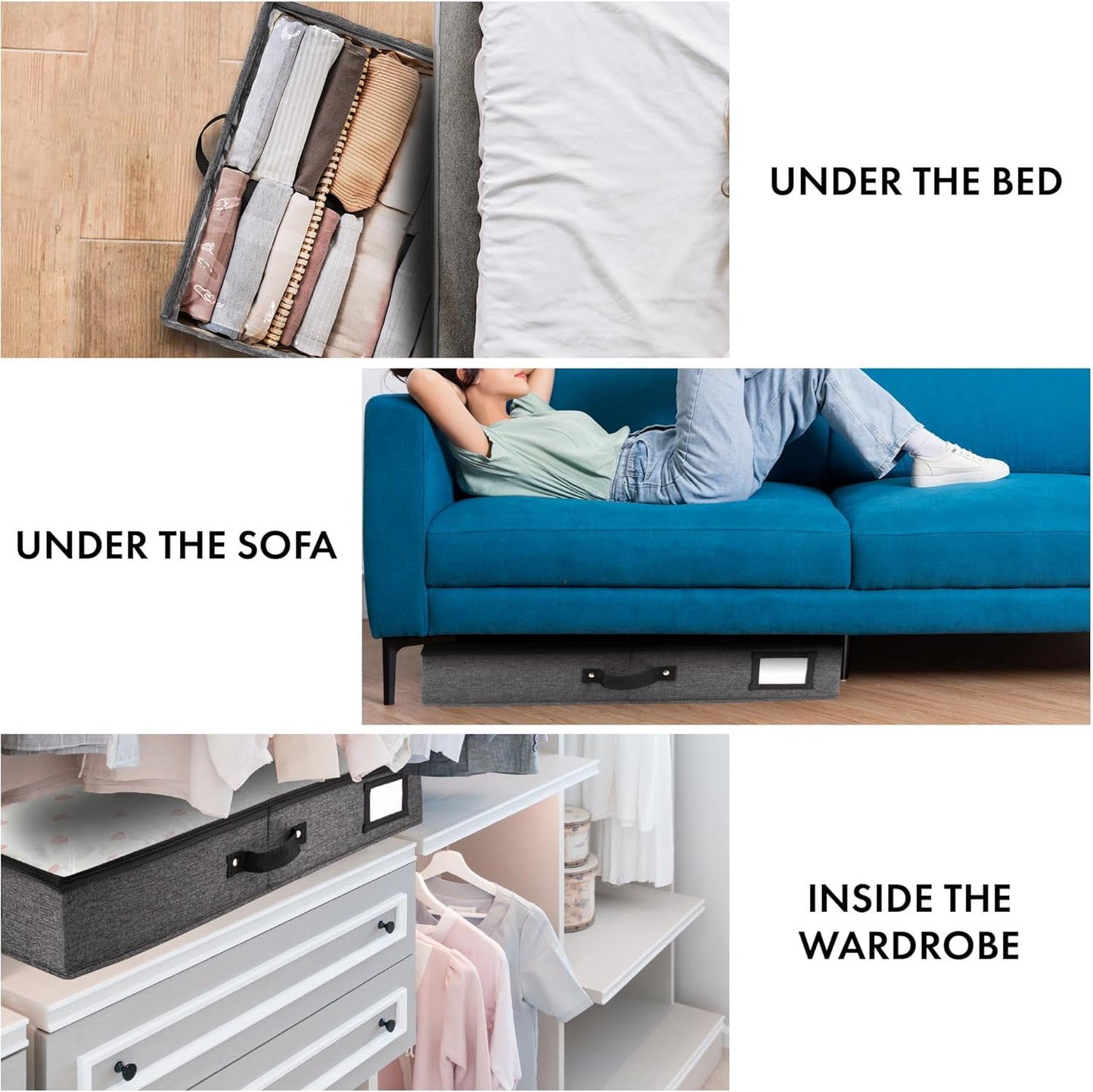 HOMELUX THEORY 2pc Under Bed Storage Containers, Bedroom Under the Bed Drawer Storage Organizer with Bins and Lids, Large Underbed Clothes Storage Box Ideal for Blanket, Fabric, & Shoes (Dark Gray)