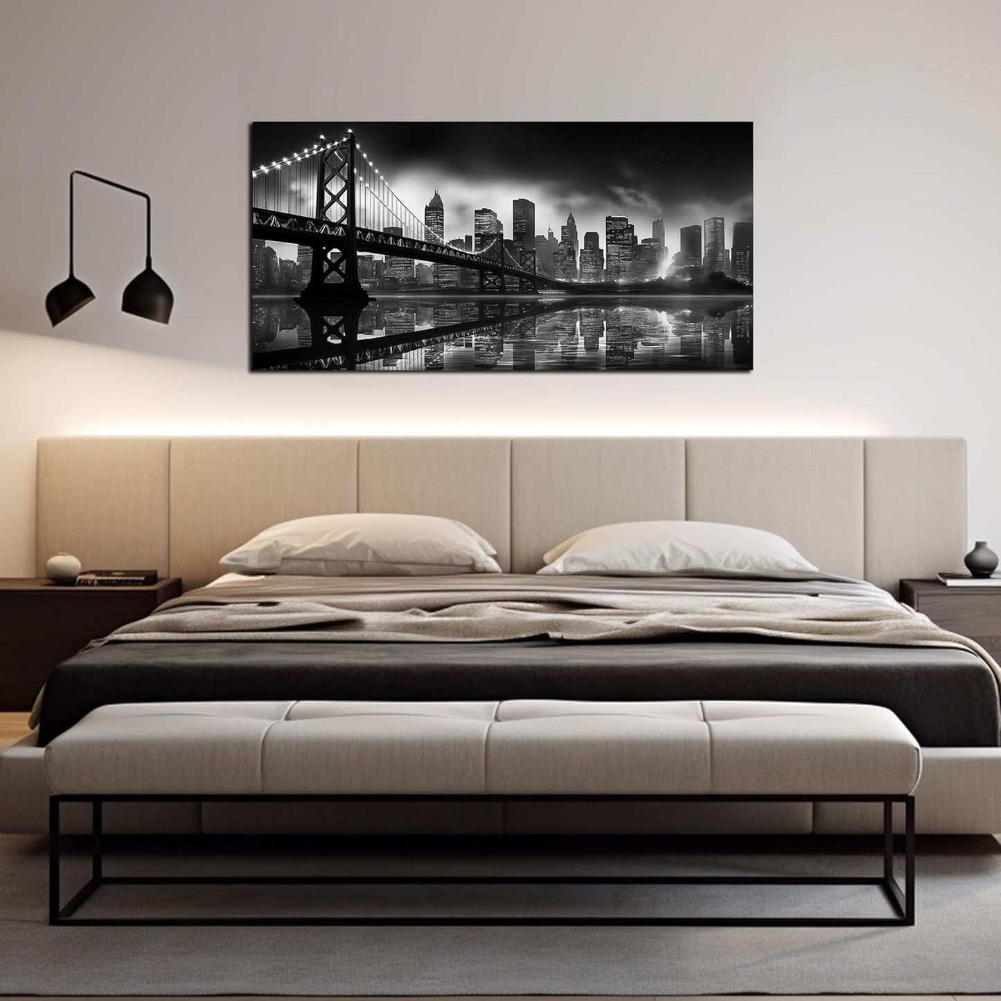 Brooklyn Bridge Wall Art for Living Room City Wall Decor for Bedroom Black Wall Decor for Office 20 x 40 Inch