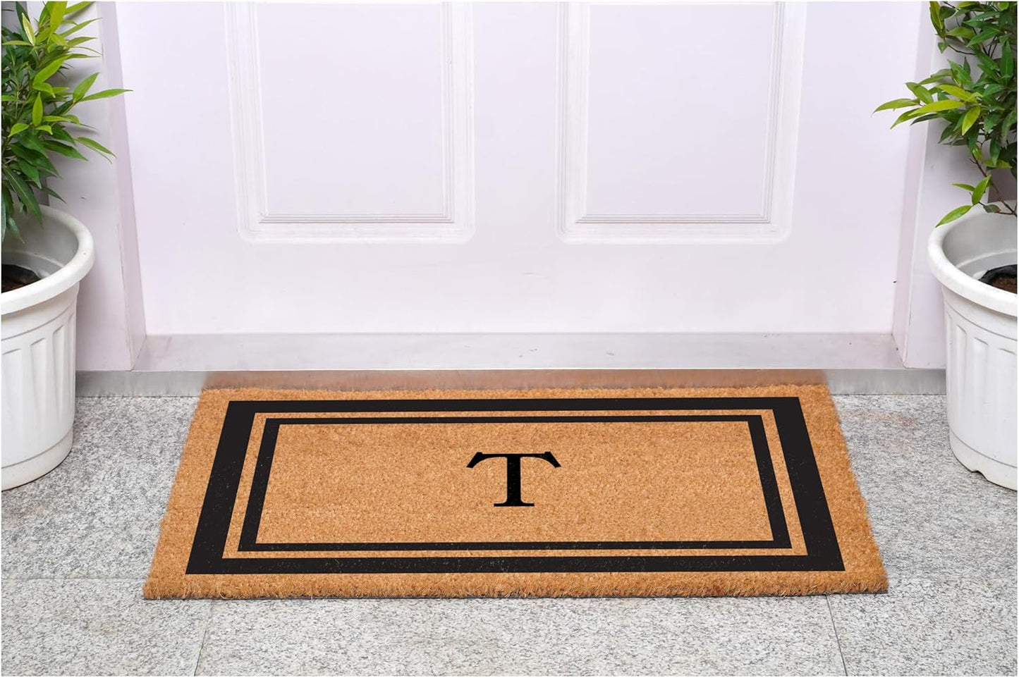 Calloway Mills 152961830T Black Border 18" x 30" Monogram Doormat, (Letter T)