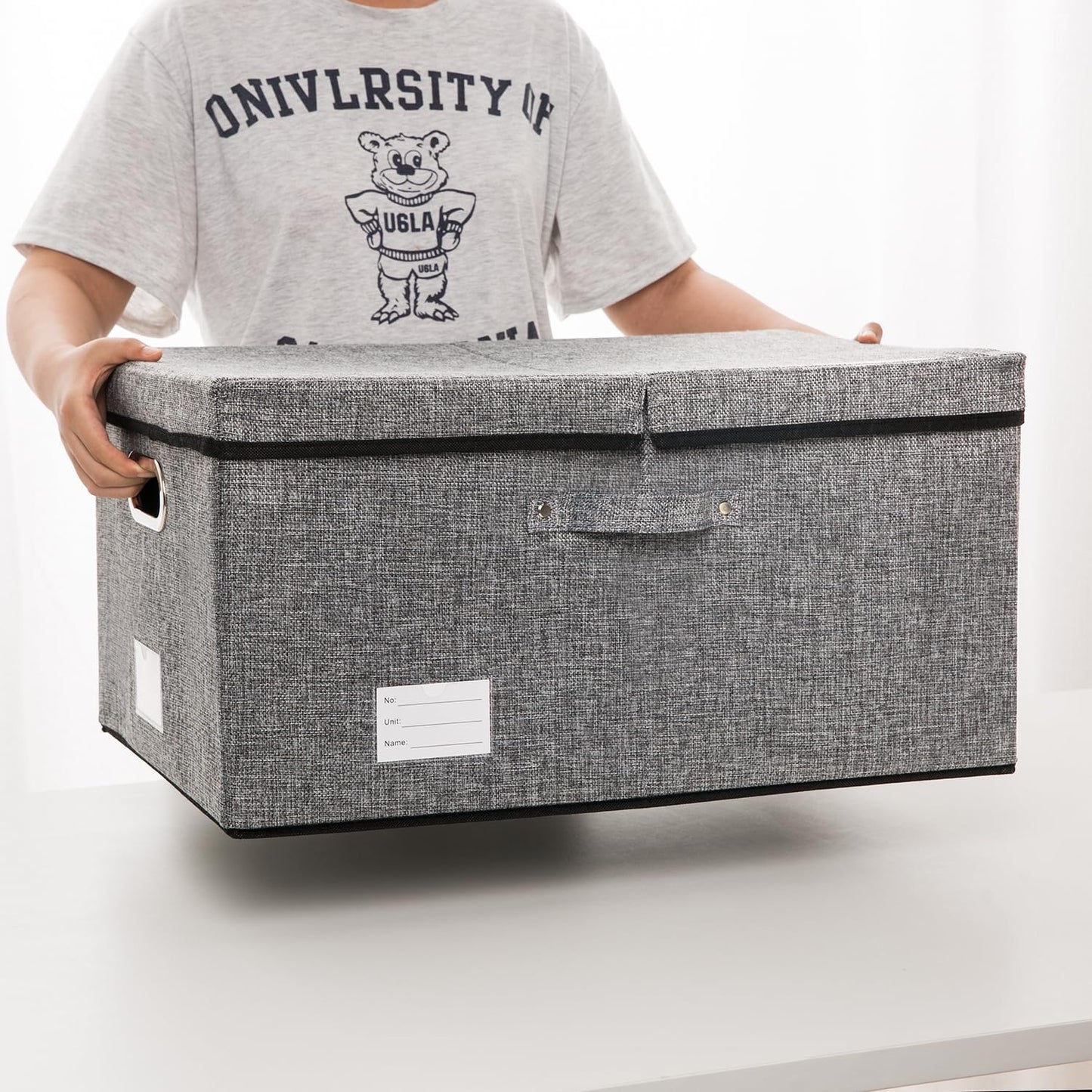 PRANDOM Storage Bins with Lids [3-Pack] Linen Fabric Foldable Storage Boxes Organizer Containers Baskets Cube with Cover (23.4X15.9X11.5) For 6+ Year Old Boys and Girls