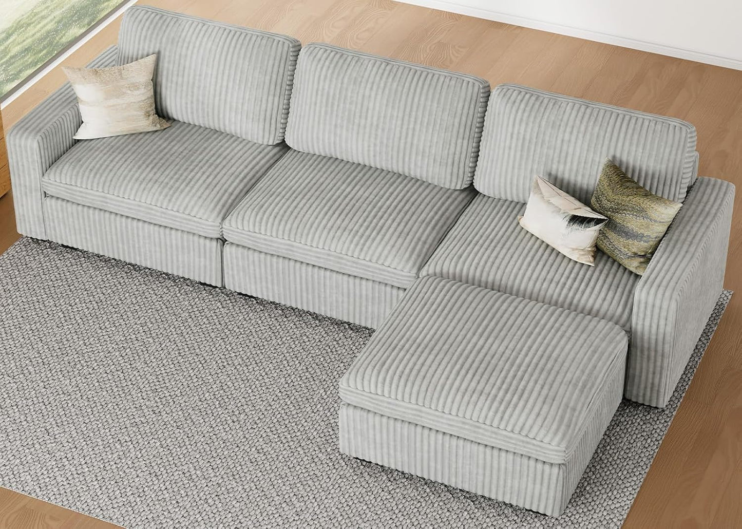 Belffin Modular Sectional Sofa with Storage Ottoman, Oversized Cloud Couch Sectional with Extra Deep Seat, Convertible L Shaped 4 Seater Sectional Couches for Living Room, Plush Corduroy Light Grey