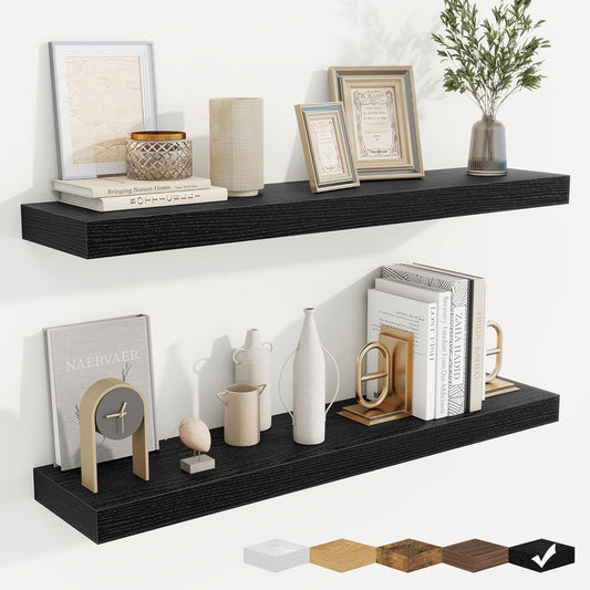 fuqing Floating Shelves for Wall, Bathroom Shelf Wall Mounted for Storage, Shelves with Invisible Bracket for Bedroom, Kitchen, Living Room, Farmhouse Small Book Shelf, 36 Inch Set of 2, Black