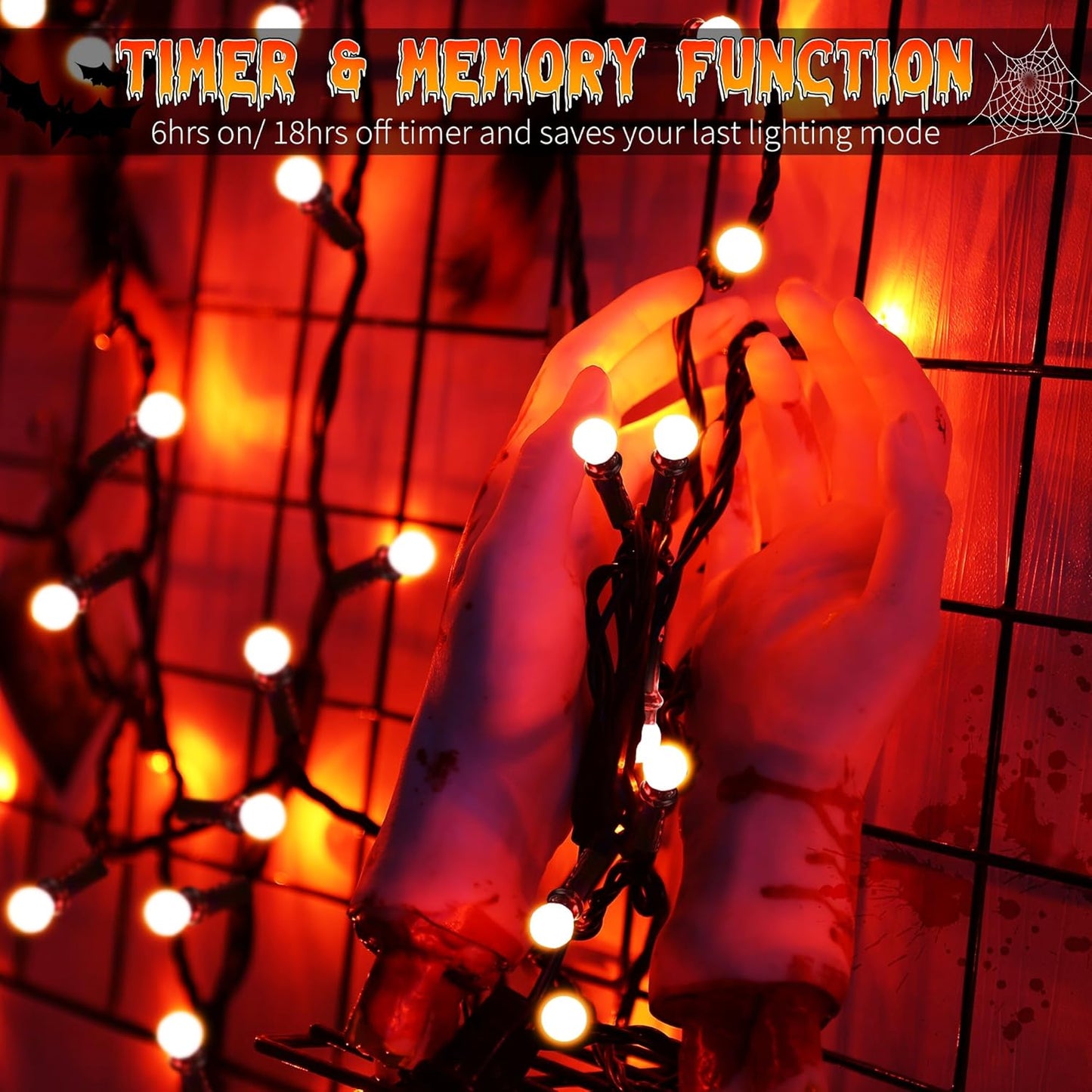 Brizled Orange Halloween Lights, 66ft 200 LED Orange Lights String Connectable, 8 Modes Outdoor Halloween Lights, Berry String Lights with Timer Plugin for Garden Tree Indoor Party