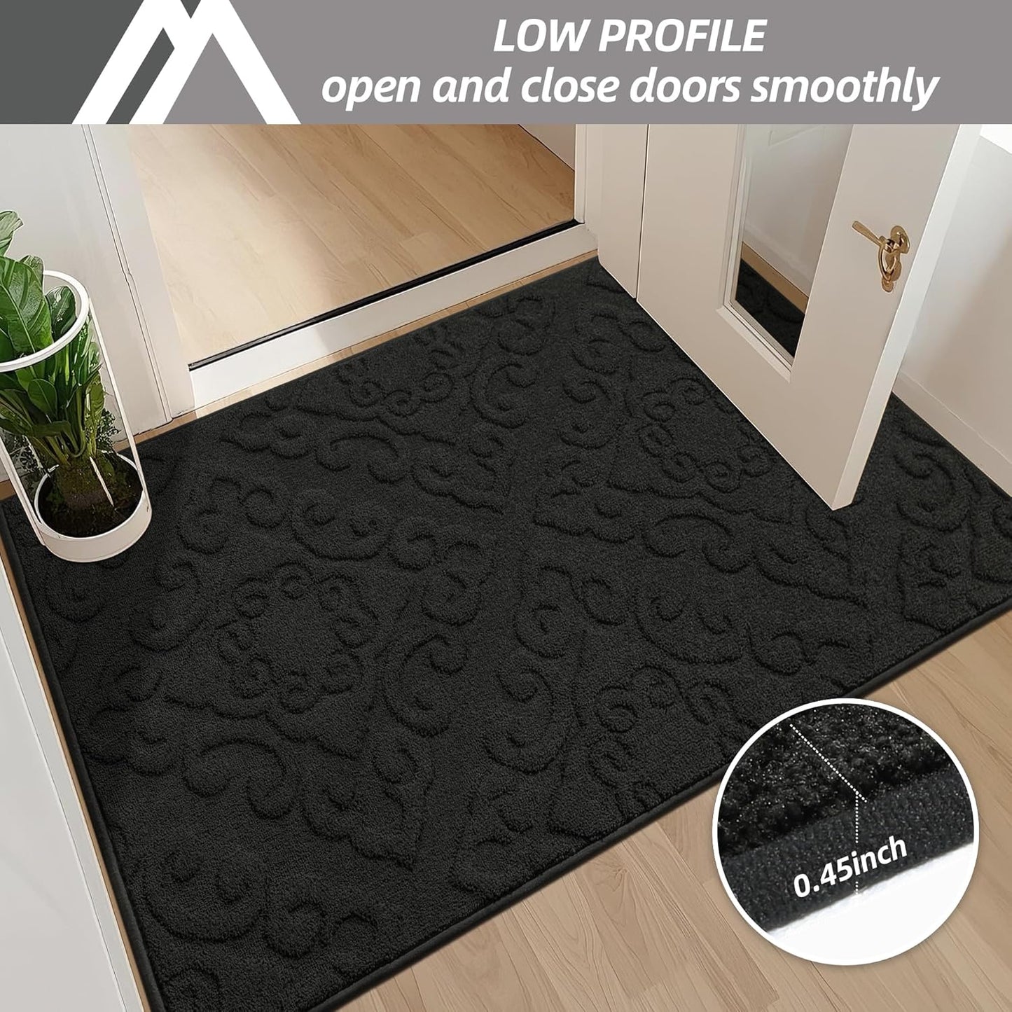 COSY HOMEER-Door-Mat-Non-Slip-Entryway-Rug 32”x48” Absorbent Welcome Mats Washable Dirt Trapper Door Mat Entrance Floor Mats for Front Back Doormats and Wet Shoes,Black