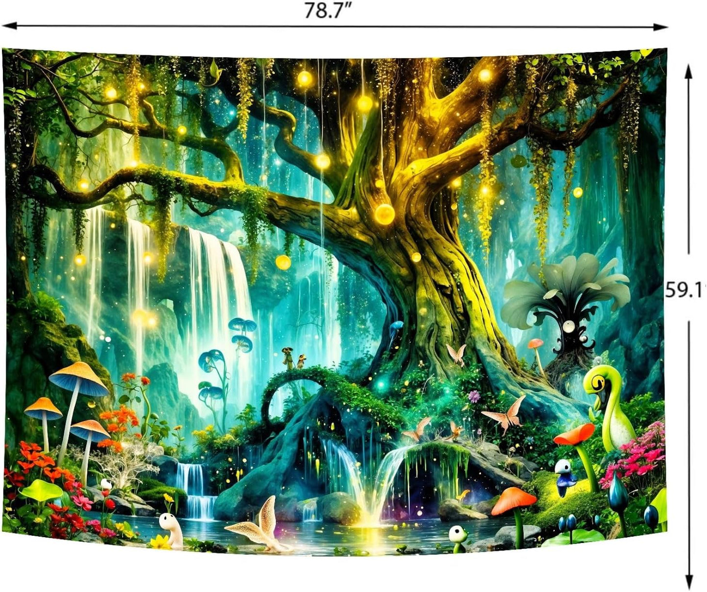 Delur Magical Forest Tapestry Fantasy Tree of Life Enchanted Fairy Tale Forest Tapestry Mystical Psychedelic Nature Landscape Wall Hanging Headboard for Bedroom Living Room Home Decor (59.1" x 78.7")