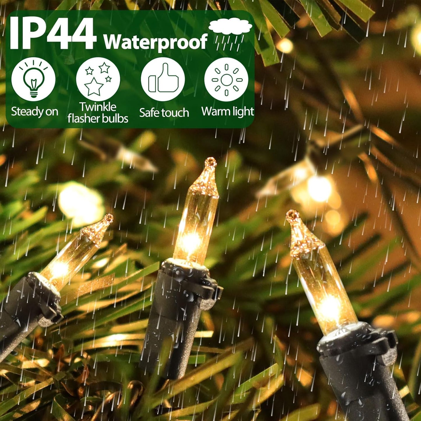 Clear Christmas Lights 25FT 100 Incandescent Bulbs Warm White Mini Lights with Black Wire for Christmas Tree, Garland, Thanksgiving, Wedding, Party, Home, Indoor & Outdoor Festival Decoration