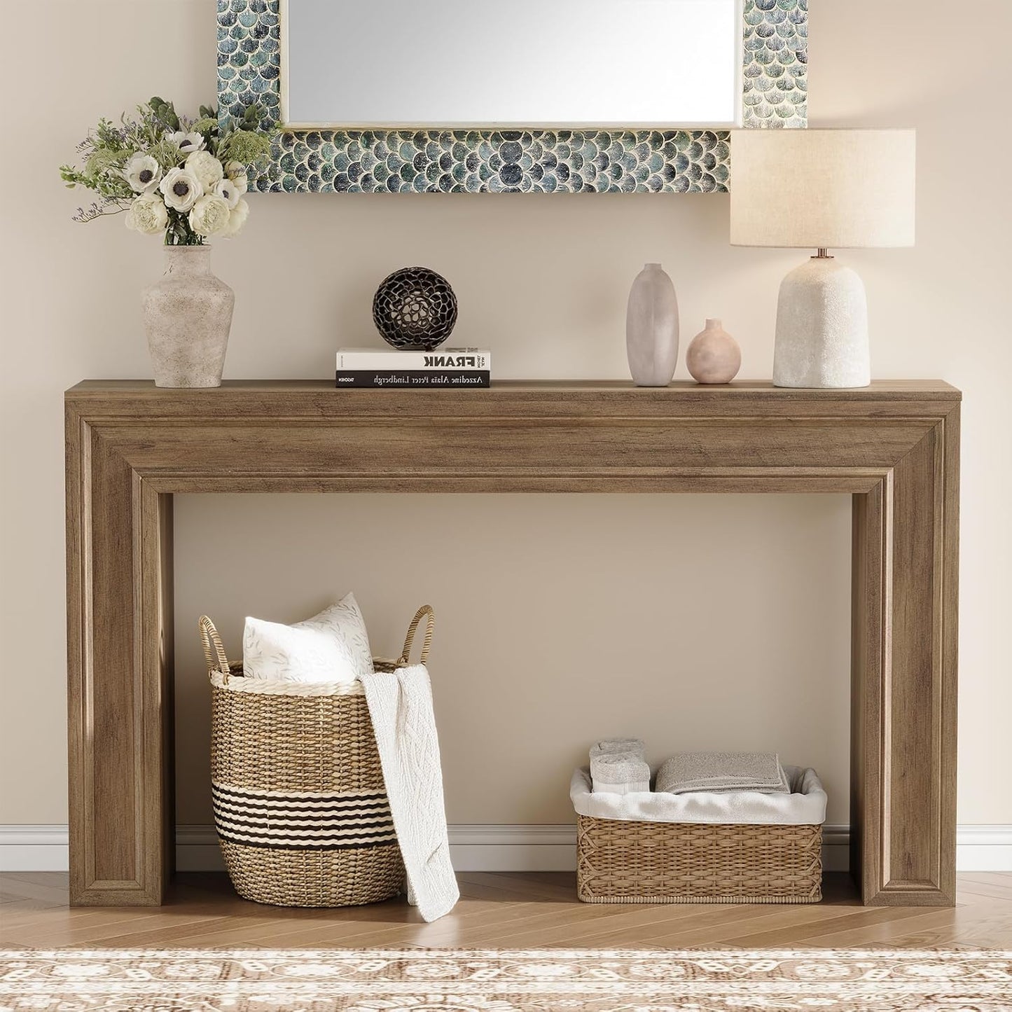 Rresyet 55 Inch Long Console Table, Sofa Table Behind Sofa, Wooden Entryway Table, Farmhouse Entryway Table for Entry, Hallway, Living Room (Wood)