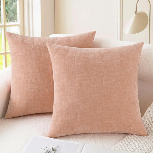 CaliTime Throw Pillow Covers Decorative 18 X 18 Inches Pack of 2 Cozy Chenille Cushion Cases for Couch Sofa Bed Living Room Home Dusty Pink