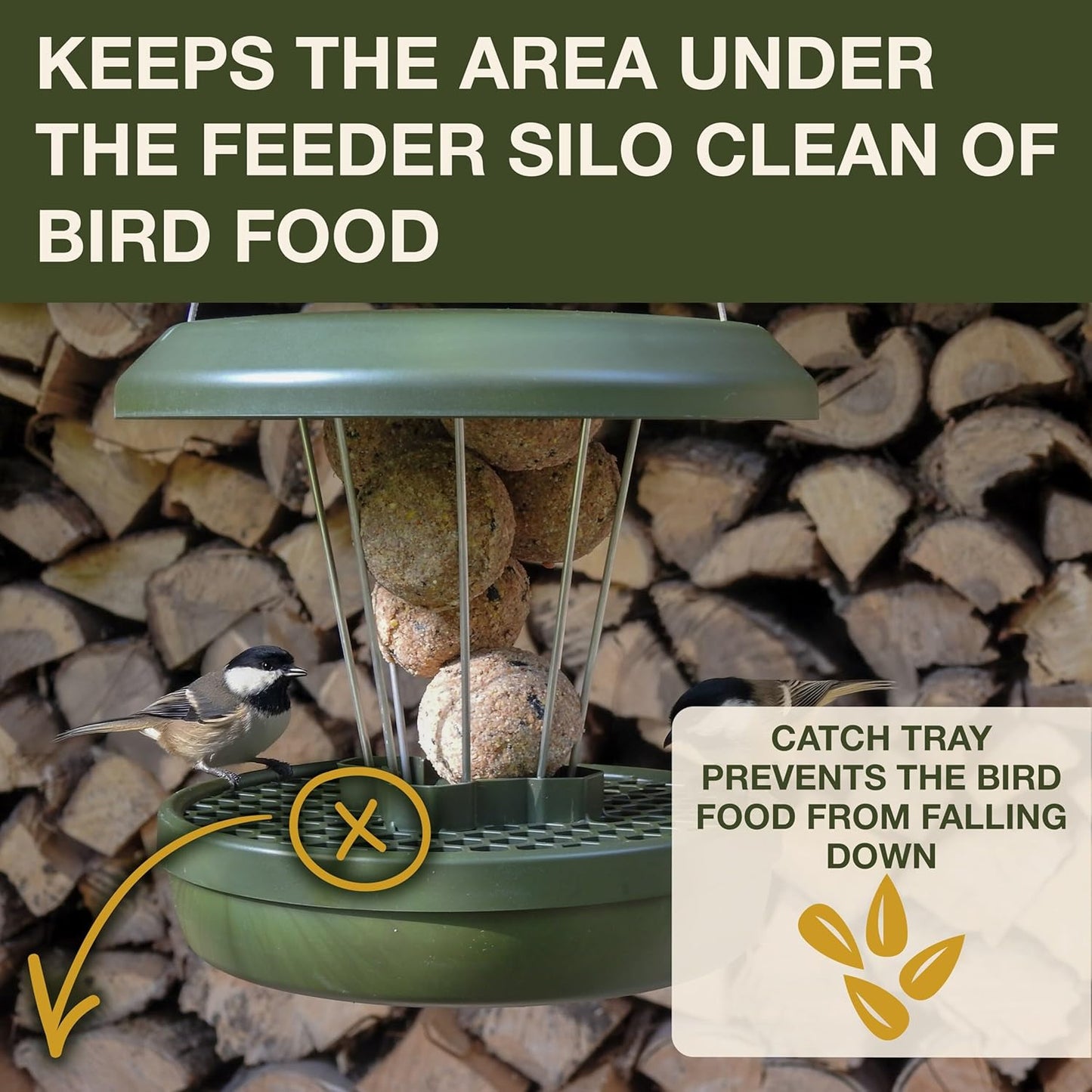 SWISSINNO No Mess Bird Feeder Lucerne Smart Birds for Fat Balls - Feed Birds, not mice & Rats! Robust & Reliable for Hanging - Green