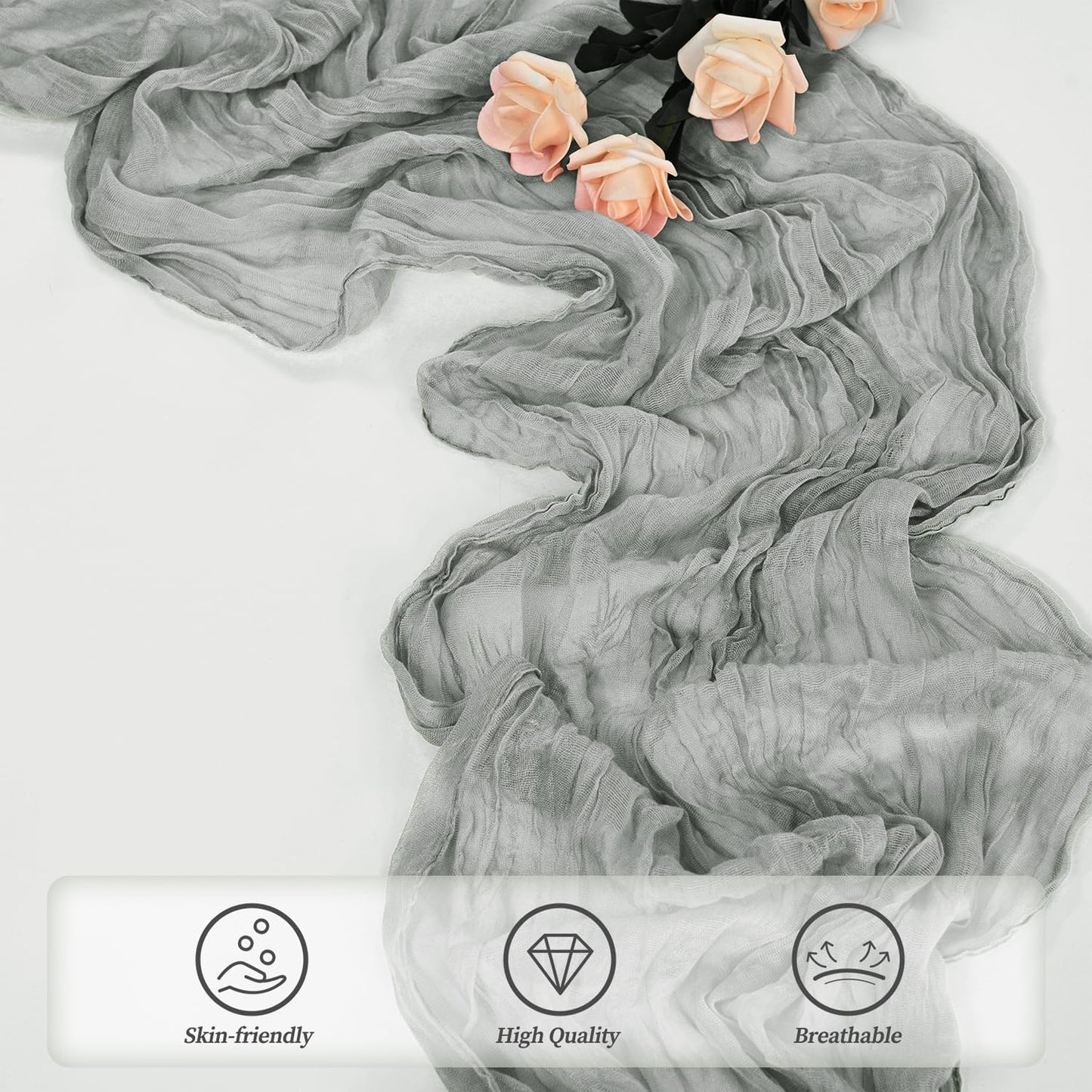 12 Pack Gray 10FT Cheesecloth Table Runner Rustic Gauze Fabric Cheese Cloth Table Runner for Wedding Bridal Baby Shower Table Decor 20 x 120 Inch Long Boho Sheer Birthday Party Table Decorations