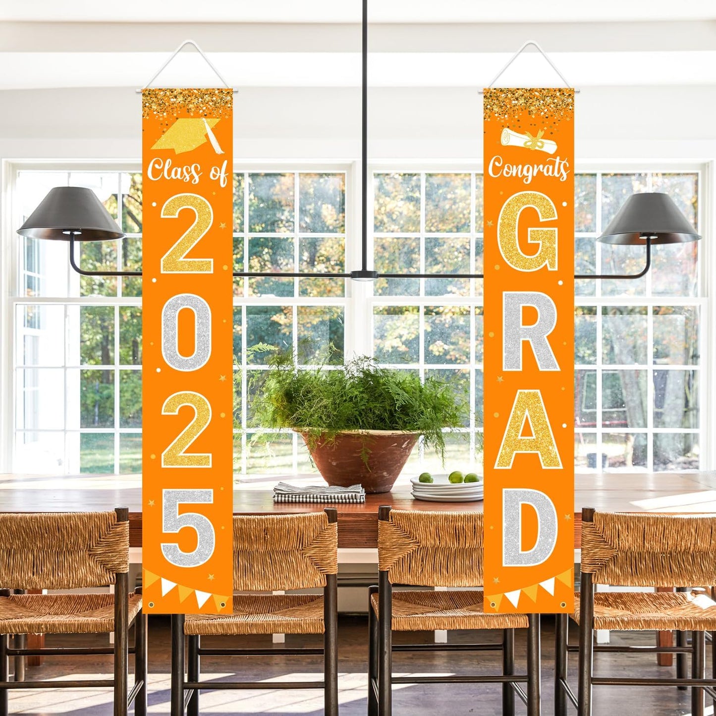 Graduation Decorations 2025 GRAD Banner Orange Porch Door Sign Welcome Banner For Indoor Outdoor Wall Graduation Decorations Class of 2025