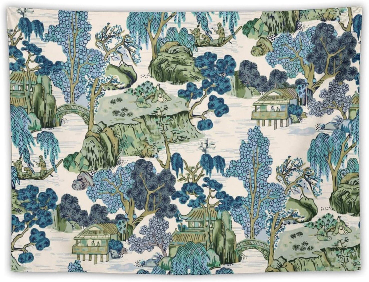 Chinoiserie Tapestry,Asian Watercolor Abstract Art Tapestry,Asian Japanese Wall Tapestry, Nature Landscape Tapestries for Bedroom Living Room Decor 80"x60"