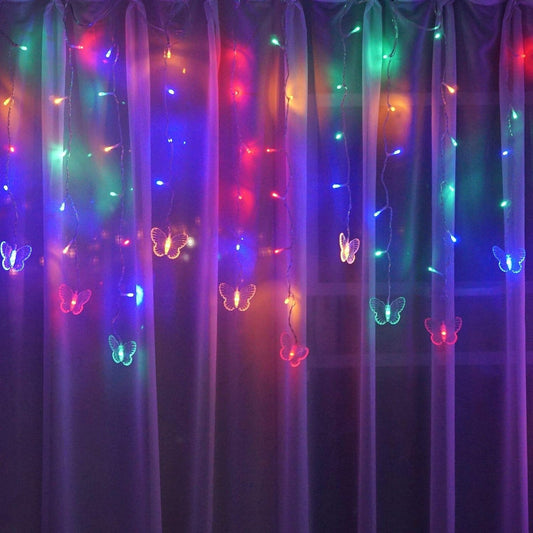 Butterfly Curtain Fairy Lights USB Plug in, 8 Modes 96 LED 11.5FT Firefly Window Twinkle Timer String Lights with Remote for Bedroom Patio Christmas Wedding Party Decoration (Colorful)