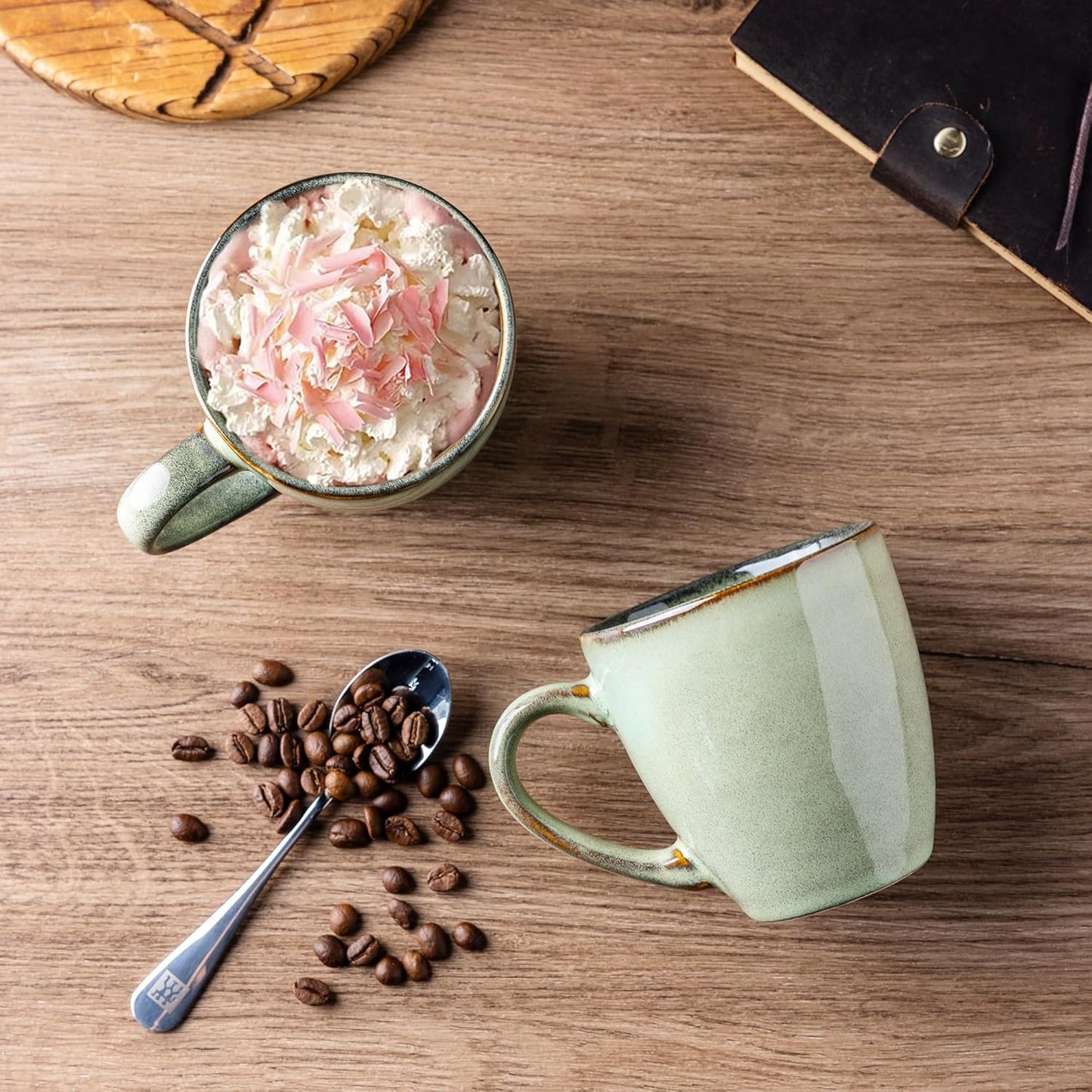 GBHOME Ceramic Coffee Mugs Set of 4, 12oz Stoneware Coffee Mugs Set For Dad Mom Women MEN, Light Weight Ceramic Coffee Cups for Latte/Tea/Beer/Hot Cocoa, Dishwasher & Microwave Safe, Pastel Green