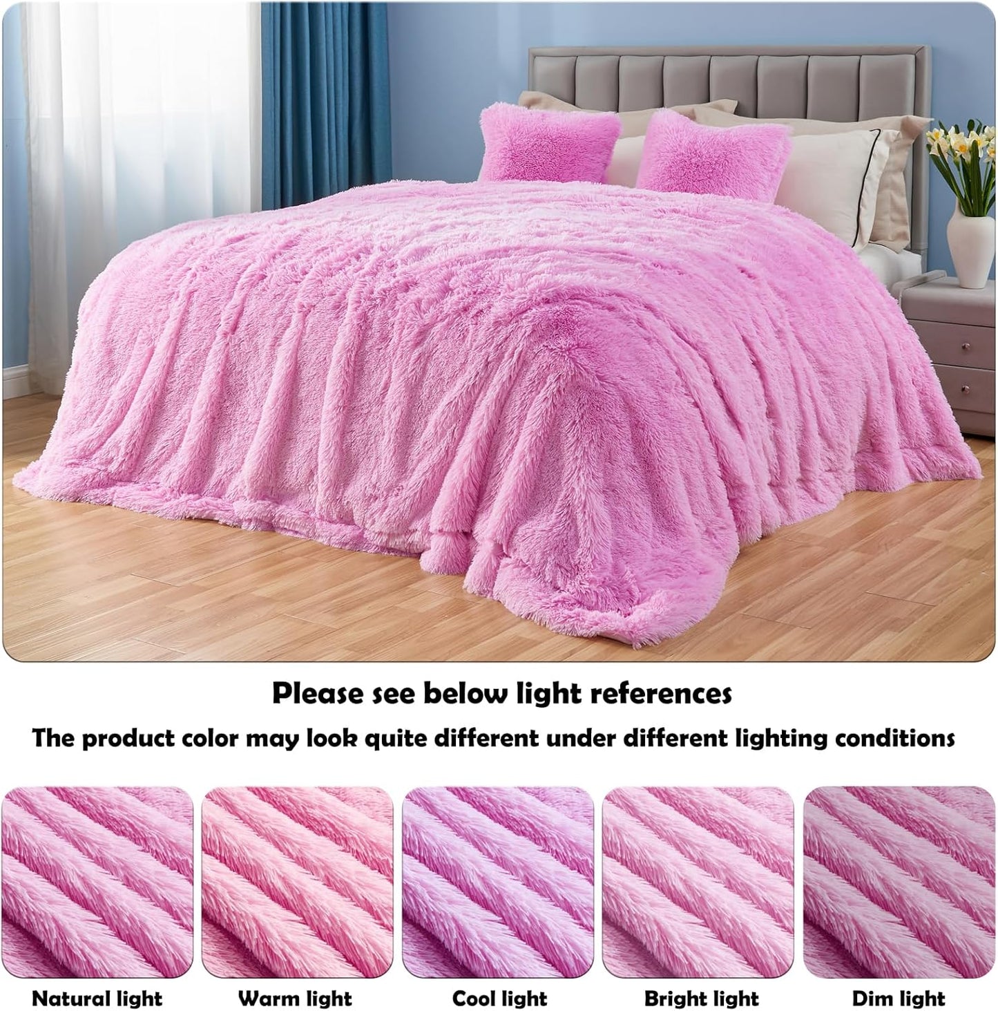 GONAAP Fuzzy Faux Fur Throw Blanket Twin Size Light Pink Super Soft Cozy Plush Fuzzy Shaggy Blanket for Couch Sofa Bed (Light Pink, Twin(60"x80"))