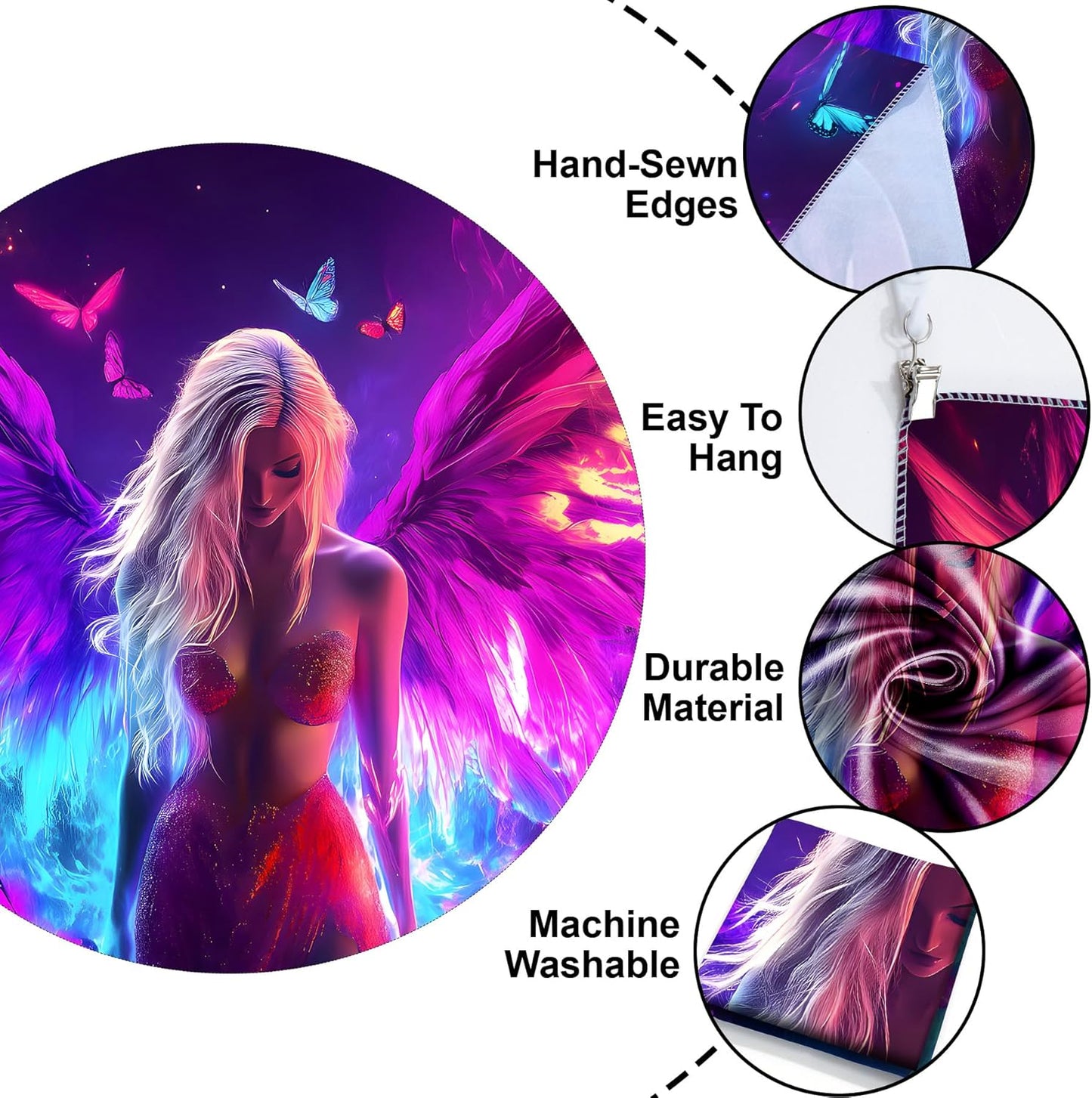 Blacklight Tapestry,WingTapestry Glow In The Dark,UV Reactive Black Light Upright Posters Wall Hanging for Bedroom Dorm Living Room Backdrop Decor (wing6, 79L" x 59W")