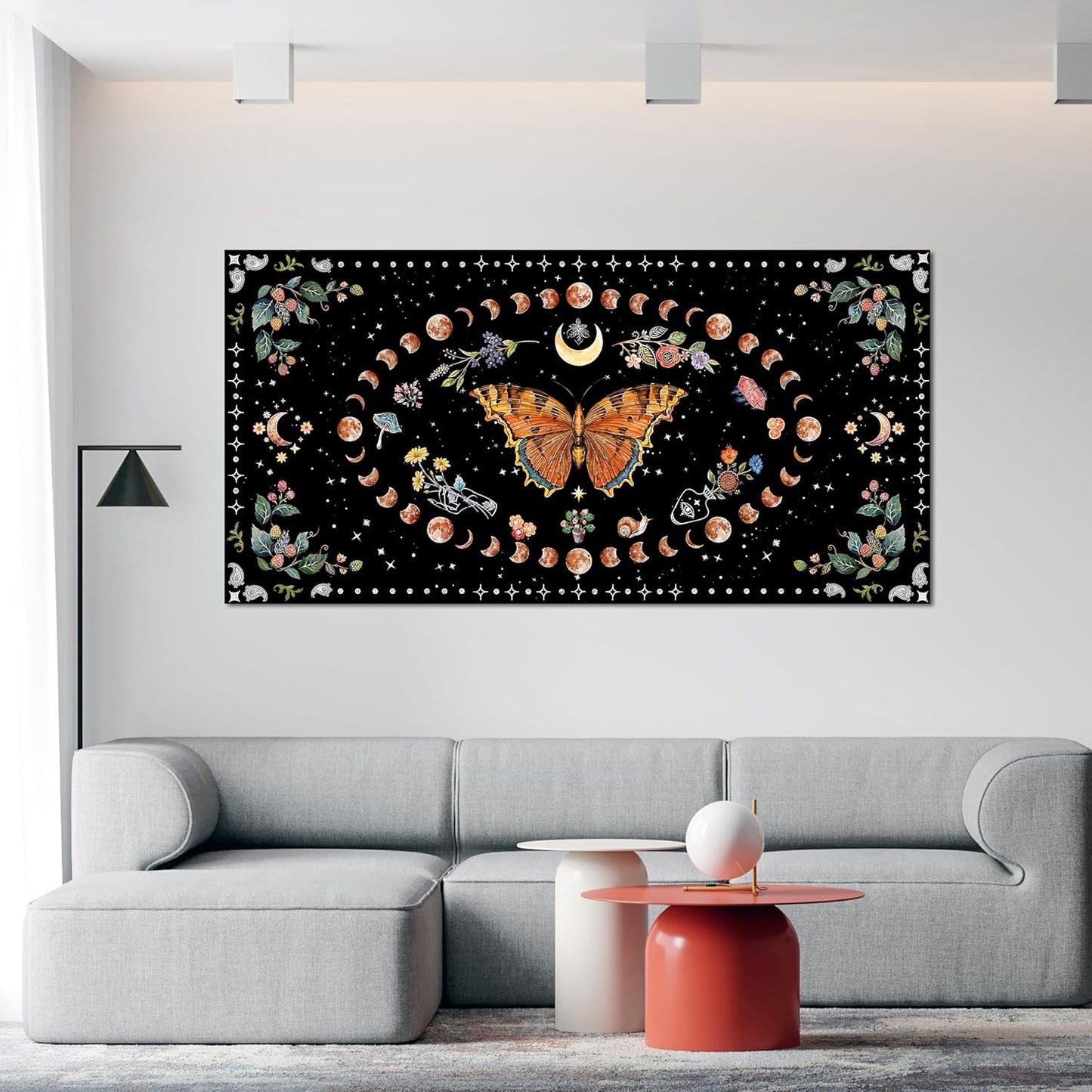 Canvas Abstract Wall Art Boho Wall art Decor Canvas Art Wall Decor Pictures for Living Room Vintage Butterfly Wall Art Decorations Moon Flower Artwork for Walls Home Office Wall Decor 20" X 40"