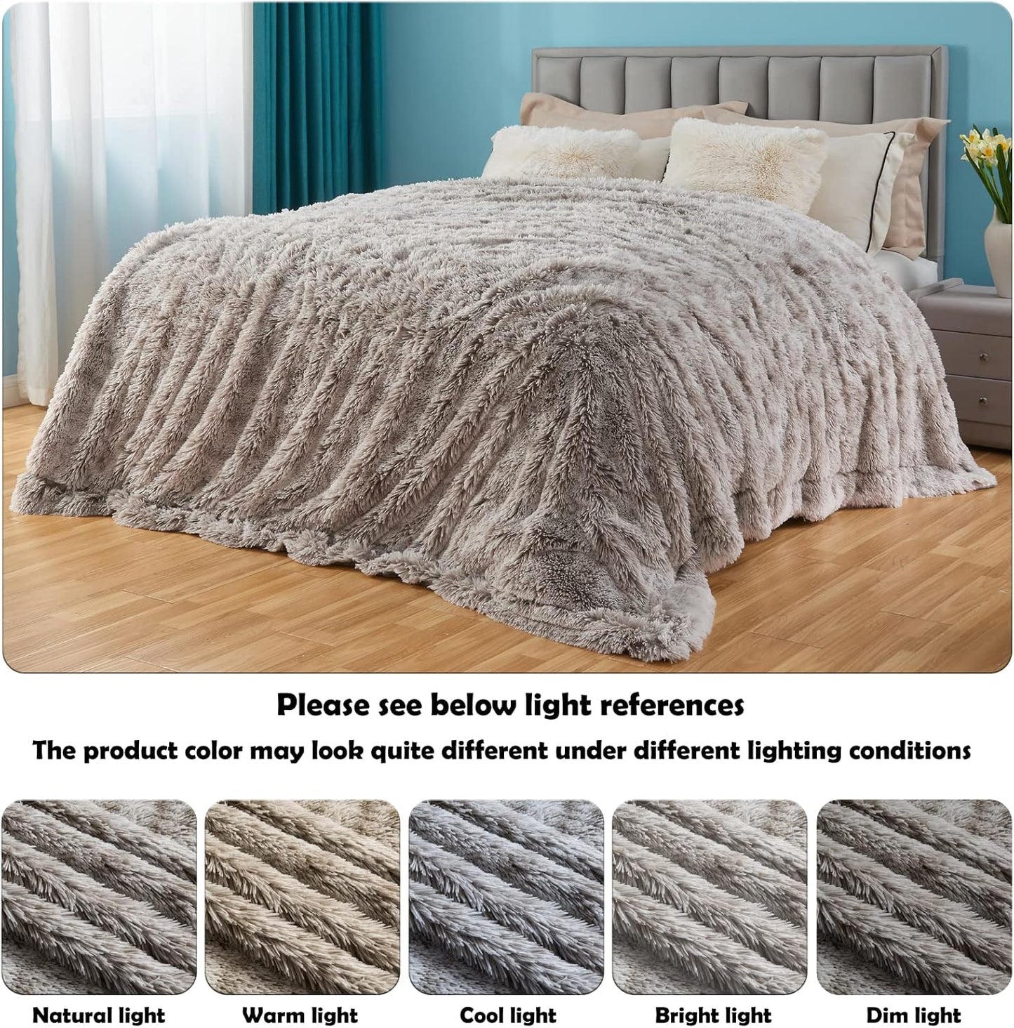 GONAAP Fuzzy Faux Fur Throw Blanket Frosty Grey Super Soft Cozy Plush Fuzzy Shaggy Blanket for Couch Sofa Bed (Frosty Grey, Throw(50"x60"))