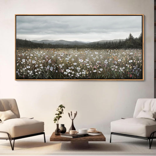 HGUAOA Vintage Framed Floral Landscape Wall Art for Living Room - Large Nature Artwork Above Bed Wall Decor - Farmhouse Mountain Pictures for Bedroom Wall Decor 20×40IN