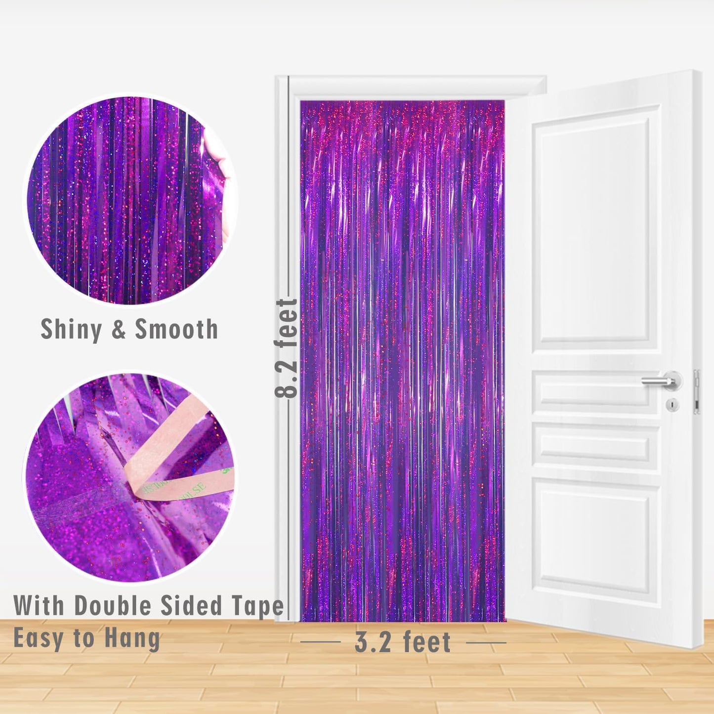 GOER 3.2 ft x 8.2 ft Metallic Tinsel Foil Fringe Curtains Party Photo Backdrop Party Streamers for Birthday,Graduation,New Year Eve Decorations Wedding Decor(5 Packs,Shiny Purple)