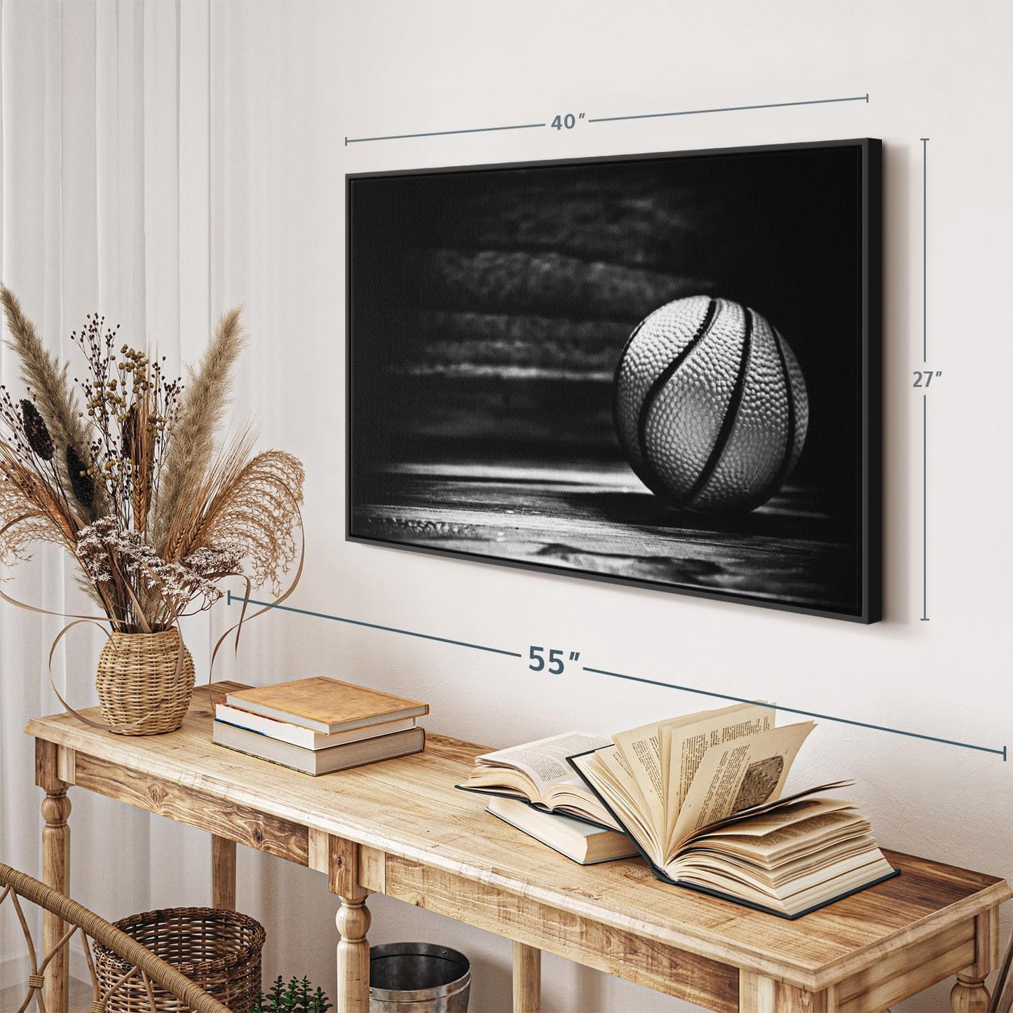 ElephantStock Basketball Wall Art - Horizontal Framed Canvas - 1-Piece Hallway Wall Decor - Photography sports Canvas Print - Black and Gray Decor for Wall - 40" X 27"